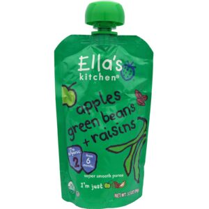Ella's Kitchen, Maçã, Feijão Verde e Uva Passa, Purê Super Suave, 99 g (3,5 oz)