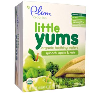 Plum Organics, Little Yums, Mordedores Wafer Orgânicos, Espinafre, Maçã & Couve, 6 Pacotes, 0,5 oz (14,1 g) Cada