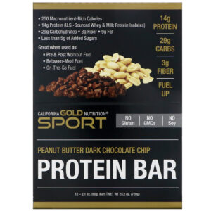 California Gold Nutrition, Protein Bar, Peanut Butter Dark Chocolate Chip, Gluten Free, 2.1 oz (60 g )