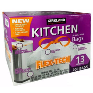 Kirkland Signature Sacos de lixo para cozinha Flex-Tech com cordão - 200 sacos de 49.2 L