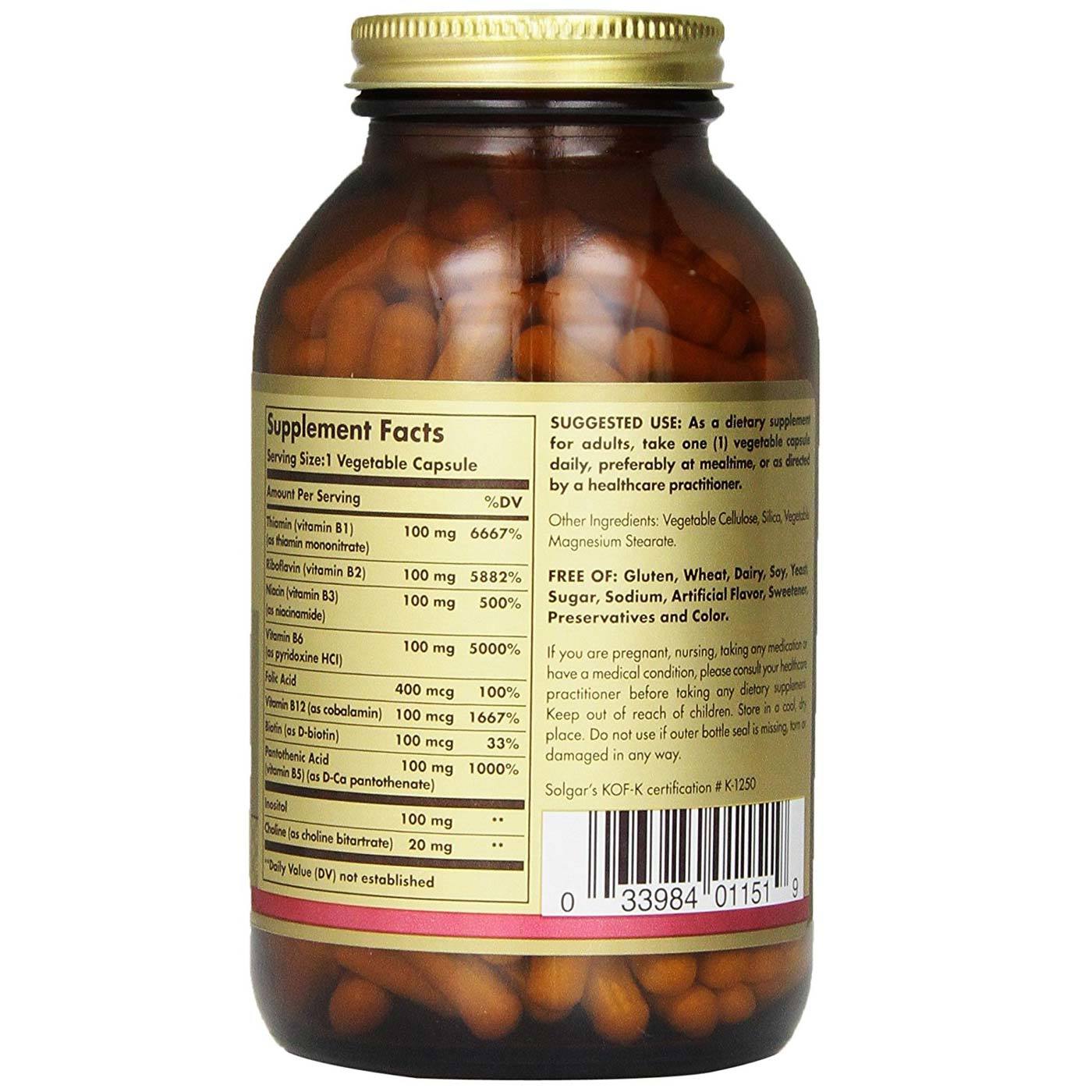 Solgar B-Complexo 100 250 Cápsulas Vegetarianas - Imagem 2