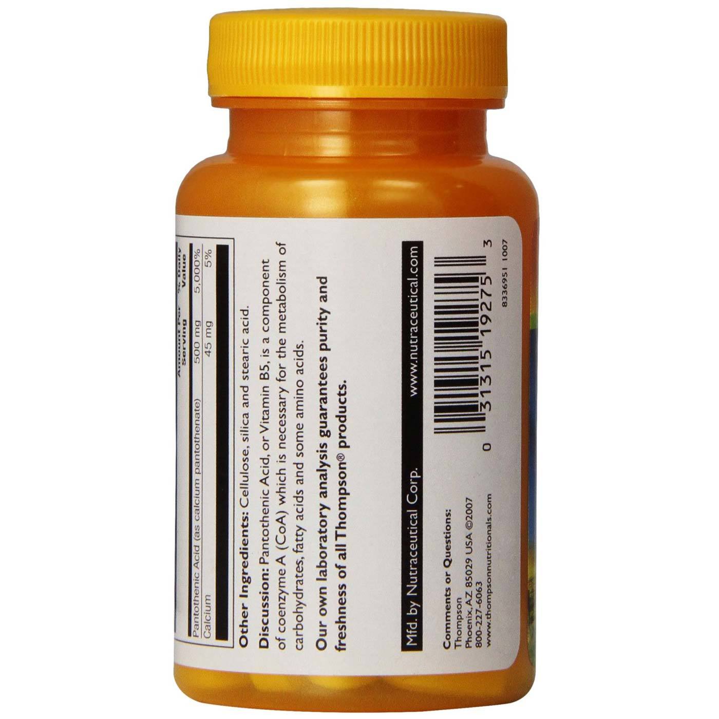 Thompson Ácido pantotênico 500 mg 60 Tabletes - Imagem 3