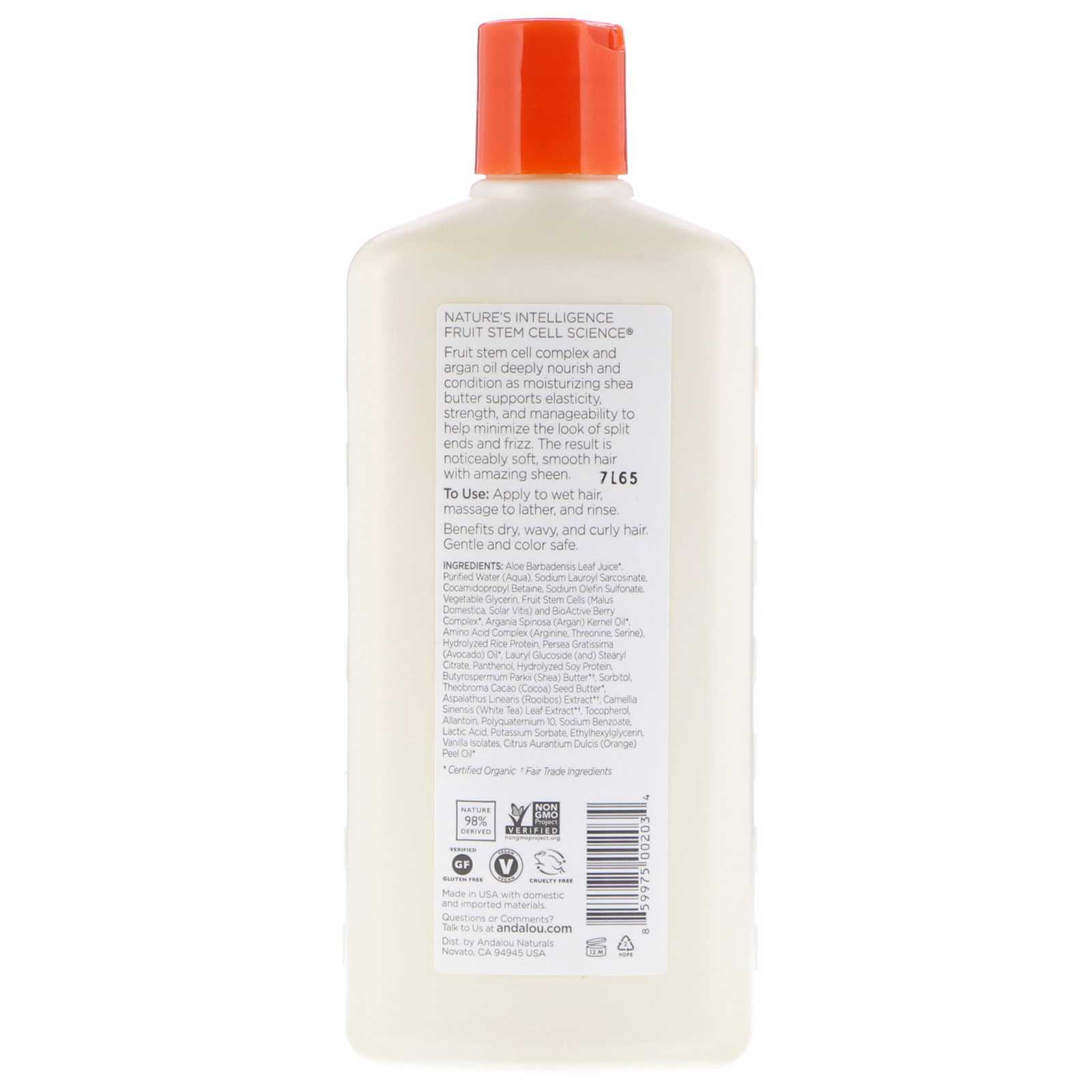 Andalou Naturals, Shampoo, para Suavidade e Maciez, Hidratante, Óleo de Argan e Karité, frasco de 11,5 oz (340 ml) - Imagem 2