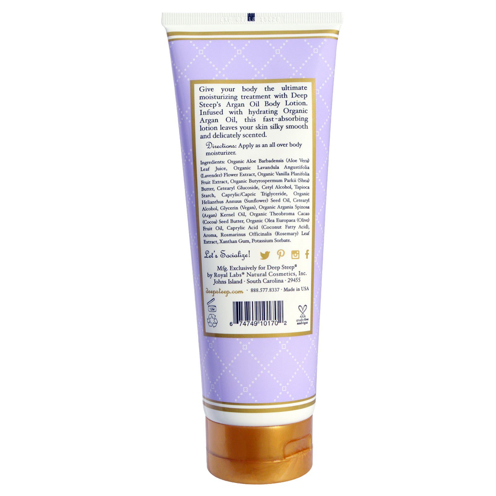 Deep Steep, Argan Oil Body Lotion, Lavender-Vanilla, 8 fl oz (236 ml) - Imagem 2