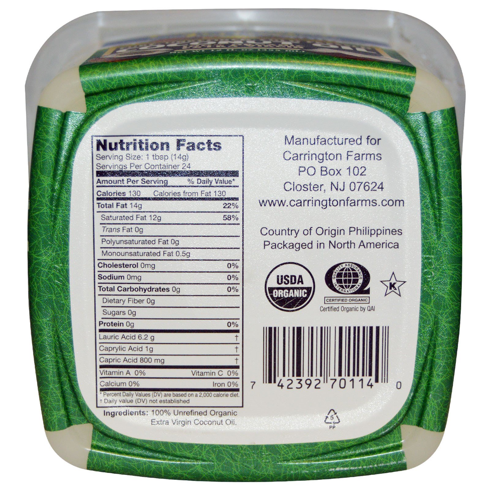 Carrington Farms, Óleo de Coco, 100% Orgânico Extra Virgem, 12 fl oz (355 ml) - Imagem 2