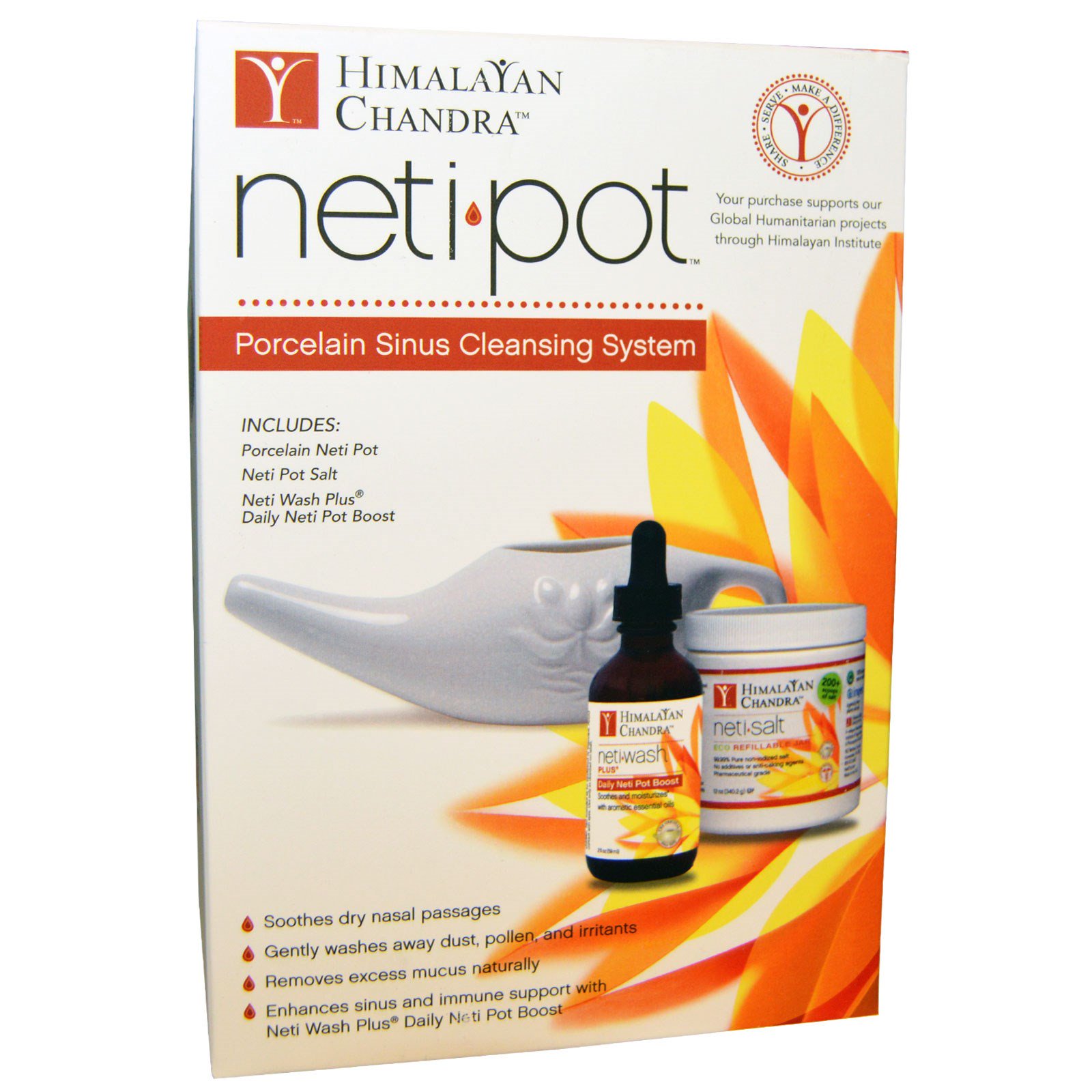 Himalayan Institute, Pote Neti, Sistema de Porcelana para Limpeza de Sinus, Kit com 3 Peças