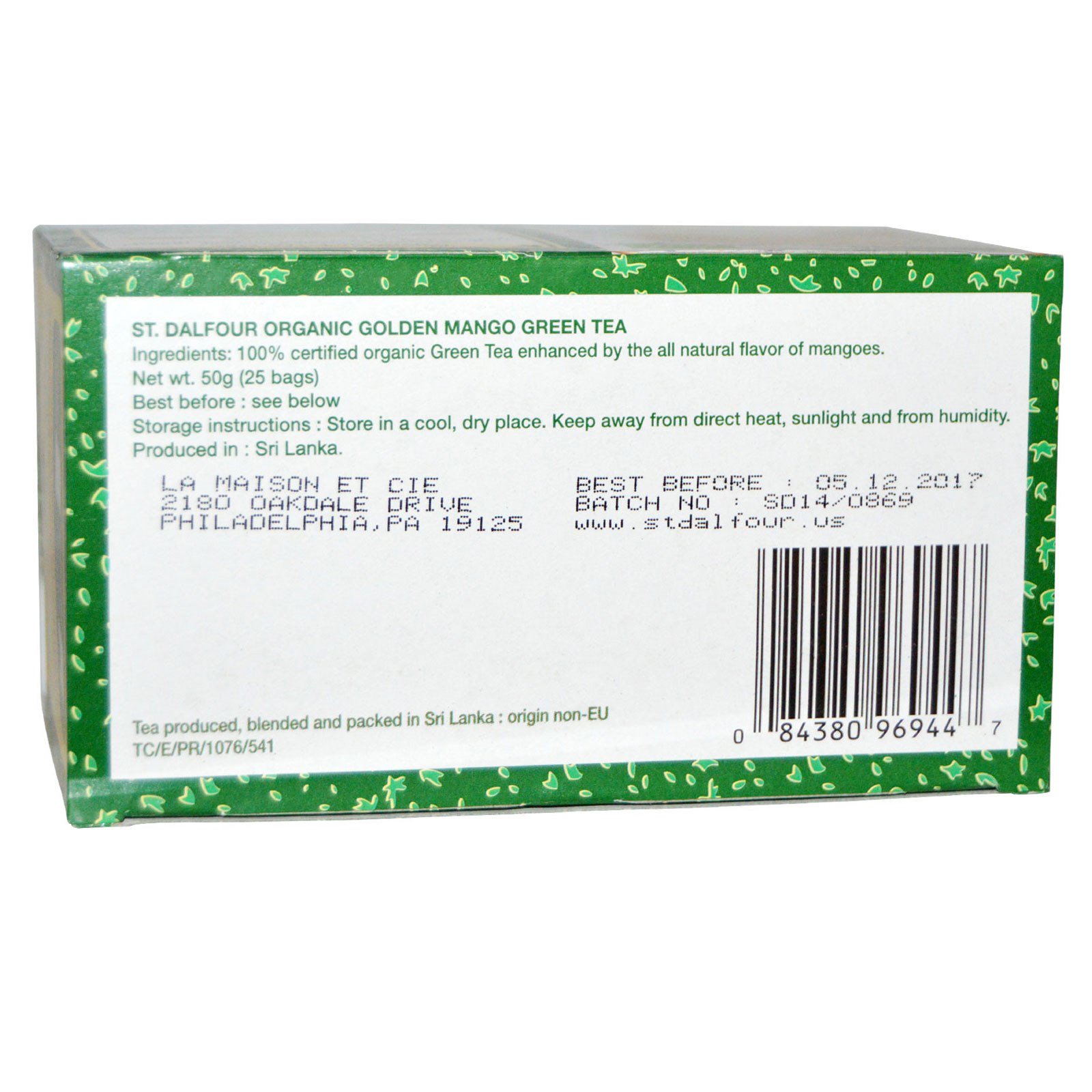 St. Dalfour, Orgânico, Chá Verde de Manga Golden, 25 Saquinhos, 50 g (1,75 oz) - Imagem 2