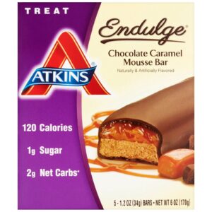 Atkins, Endulge, Barra de Mousse de Chocolate e Caramelo, 5 barras, 1,2 oz (34 g) por barra