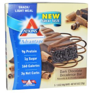 Atkins, Barra de Tentação de Chocolate Amargo, 5 Barras, 1,6 oz (44 g) Por Barra