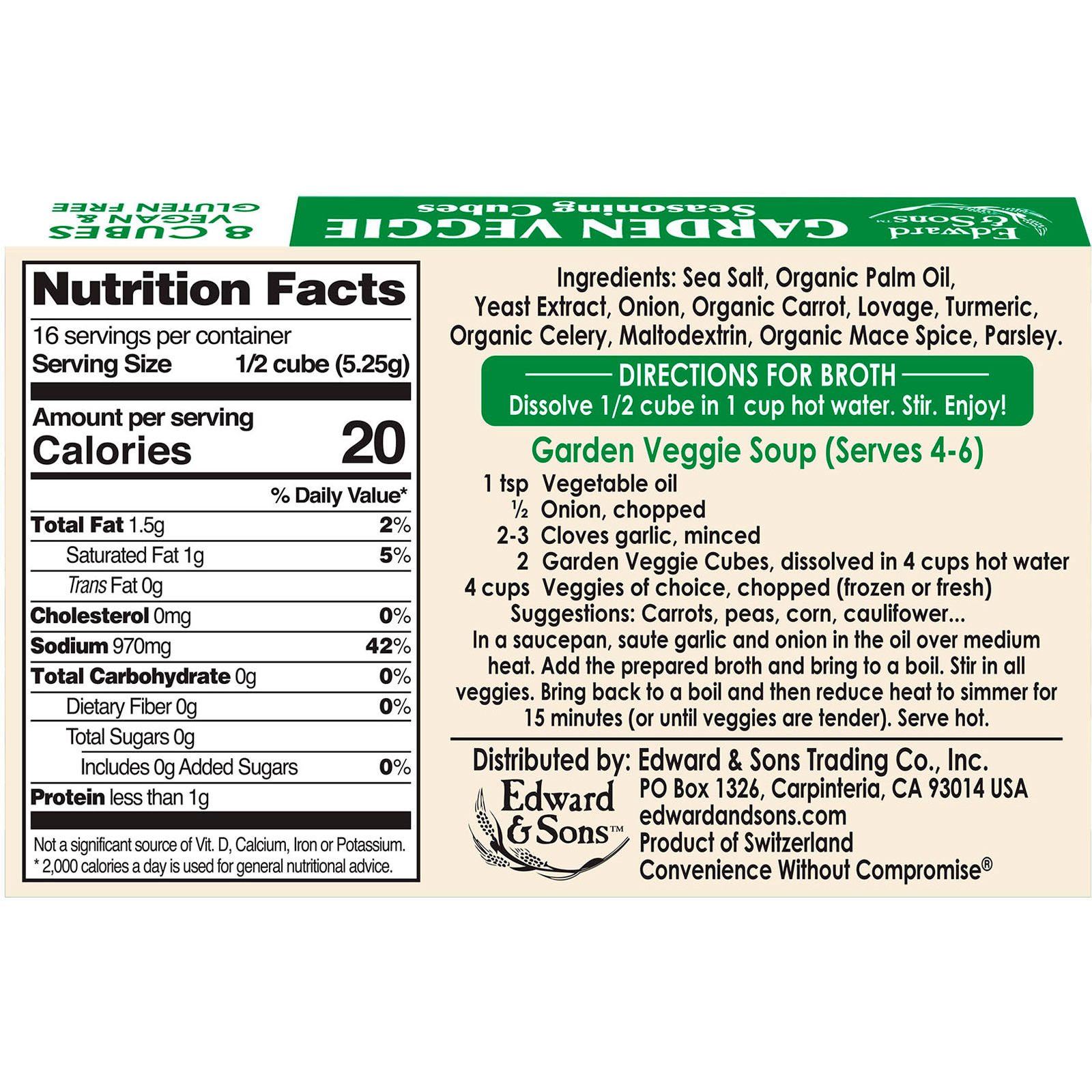 Edward & Sons, Garden Veggie, Bouillon Cubes, 8 Cubes - Imagem 2