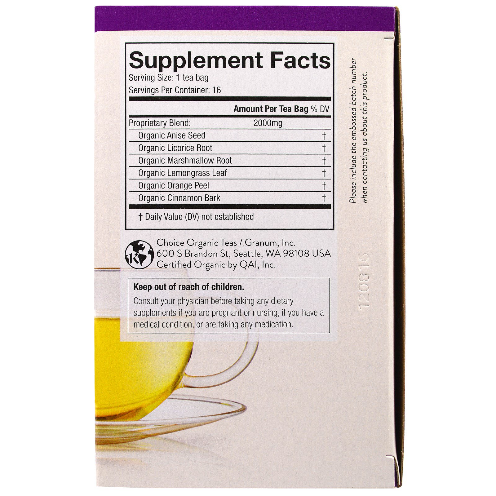 Choice Organic Teas, Orgânico, Conforto para a Garganta, Mistura de Raízes de Marshmallow, 16 Sachês, 1,1 oz (32 g) - Imagem 2