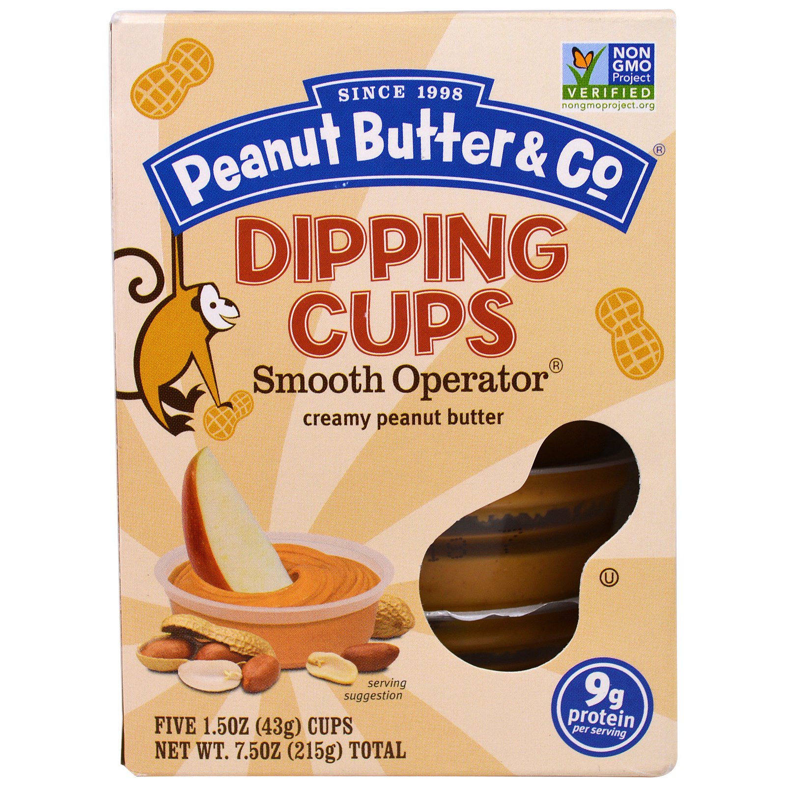 Peanut Butter & Co., Dipping Cups, Smooth Operator, Manteiga de Amendoim Cremosa , 5 Unidades, 1,5 oz (43 g) Cada