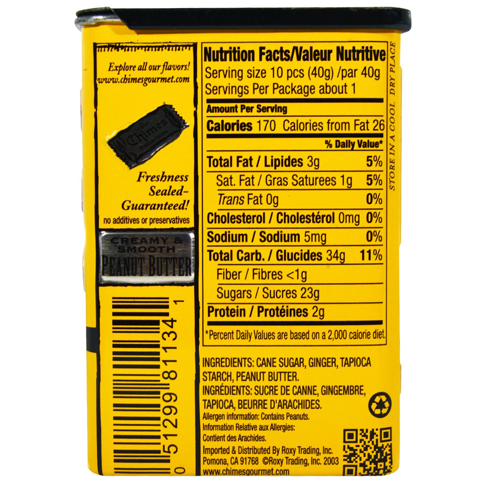 Chimes, Gengibre para Mastigar, Manteiga de Amendoim, 2 oz (56,7g) - Imagem 2