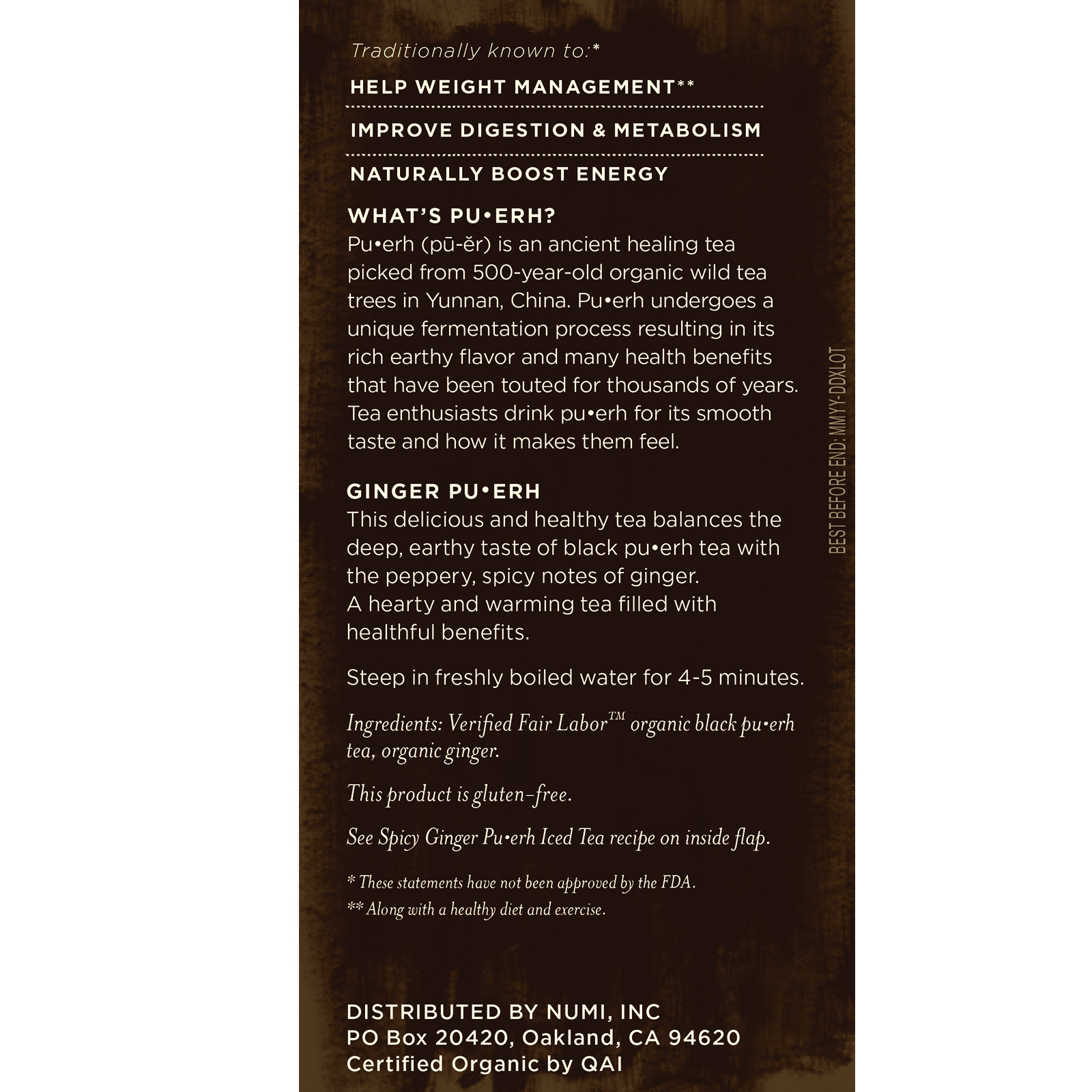 Numi Tea, Organic Tea, Pu-erh Tea, Ginger Pu-erh, 16 Tea Bags. 1.19 oz (33.6 g) - Imagem 2