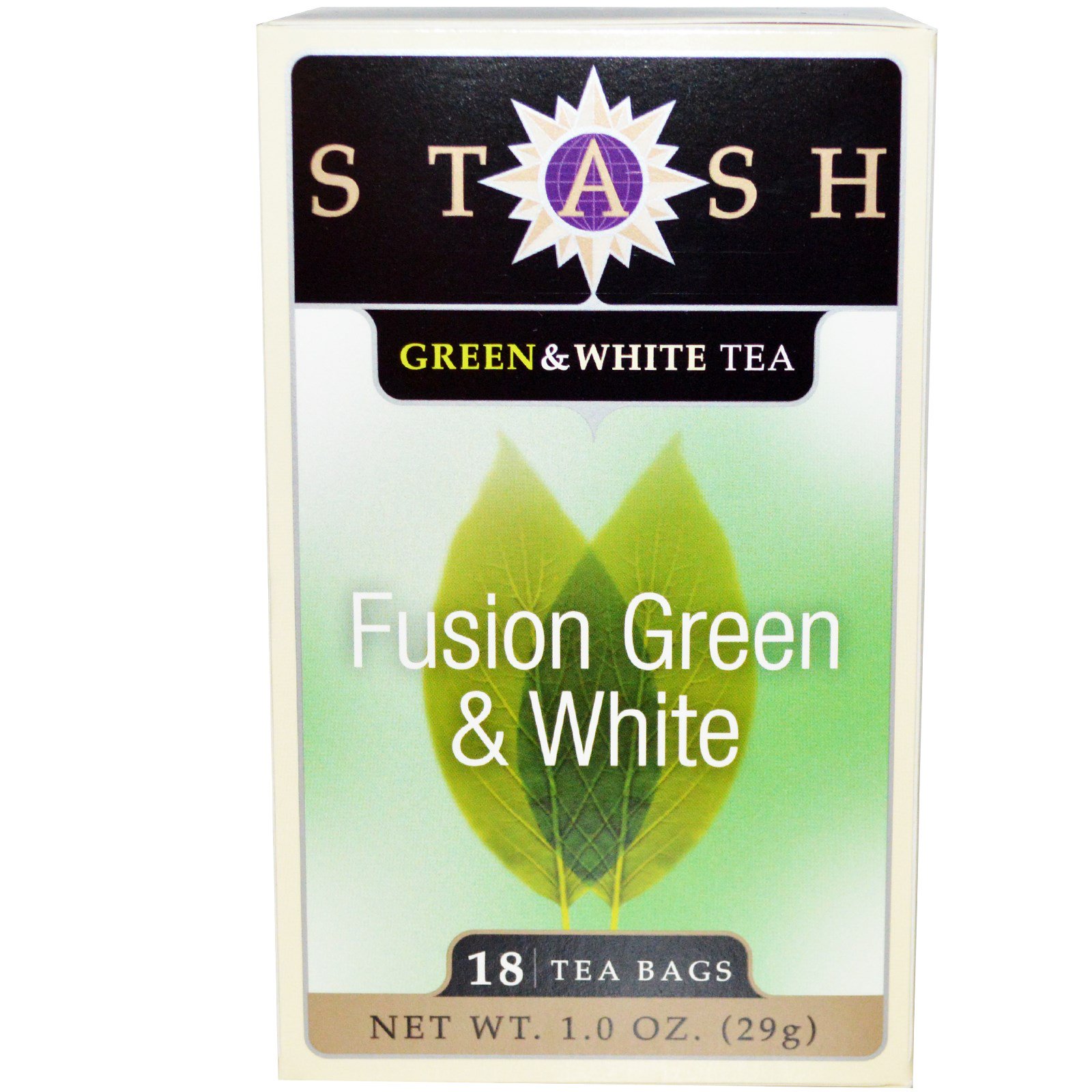 Stash Tea, Chá Preto Premium, Chá Verde e Branco Fusion, 18 Saquinhos, 1,0 oz (29 g)