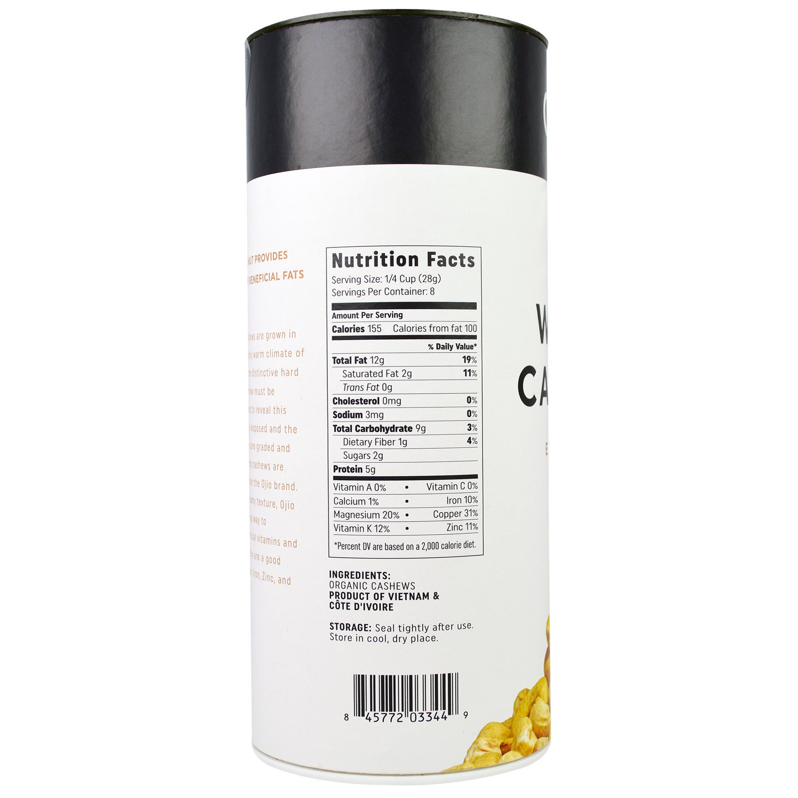 Ojio, Castanha de Caju Inteira Orgânica, Extra Grande, 8 oz (227 g) - Imagem 2