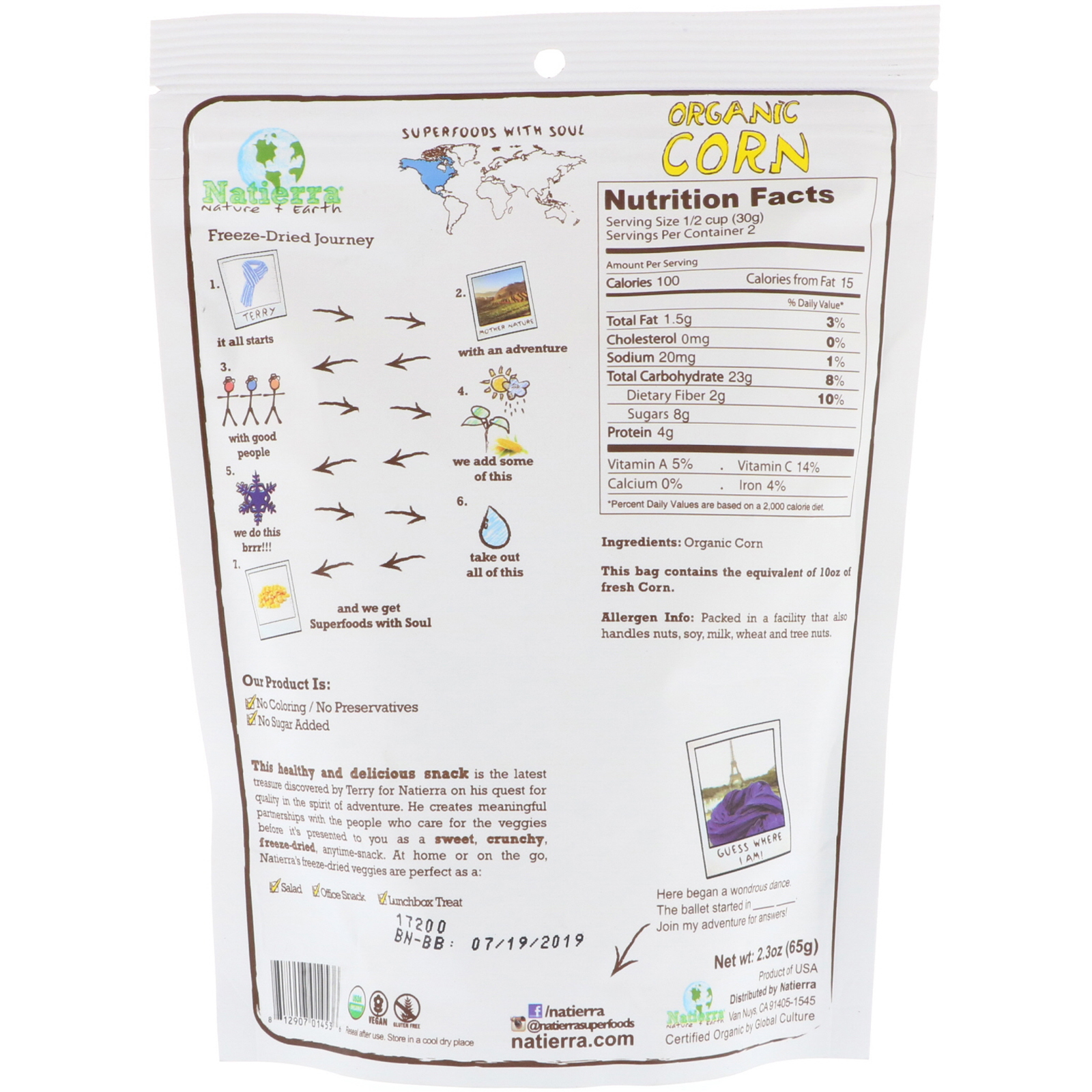 Natierra Nature's All , Organic Freeze-Dried, Peas, 2.2 oz (62 g) - Imagem 2