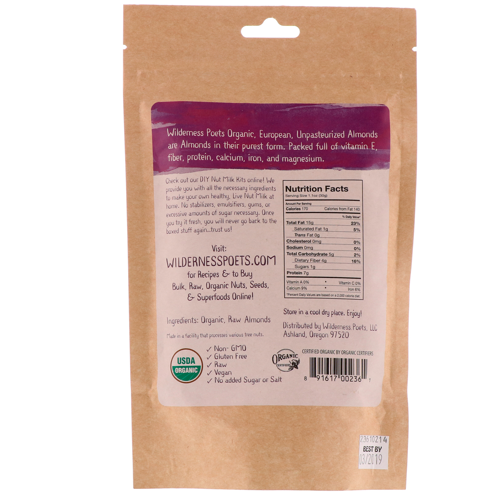 Wilderness Poets, Unpasteurized Almonds, 8 oz (226.8 g) - Imagem 2
