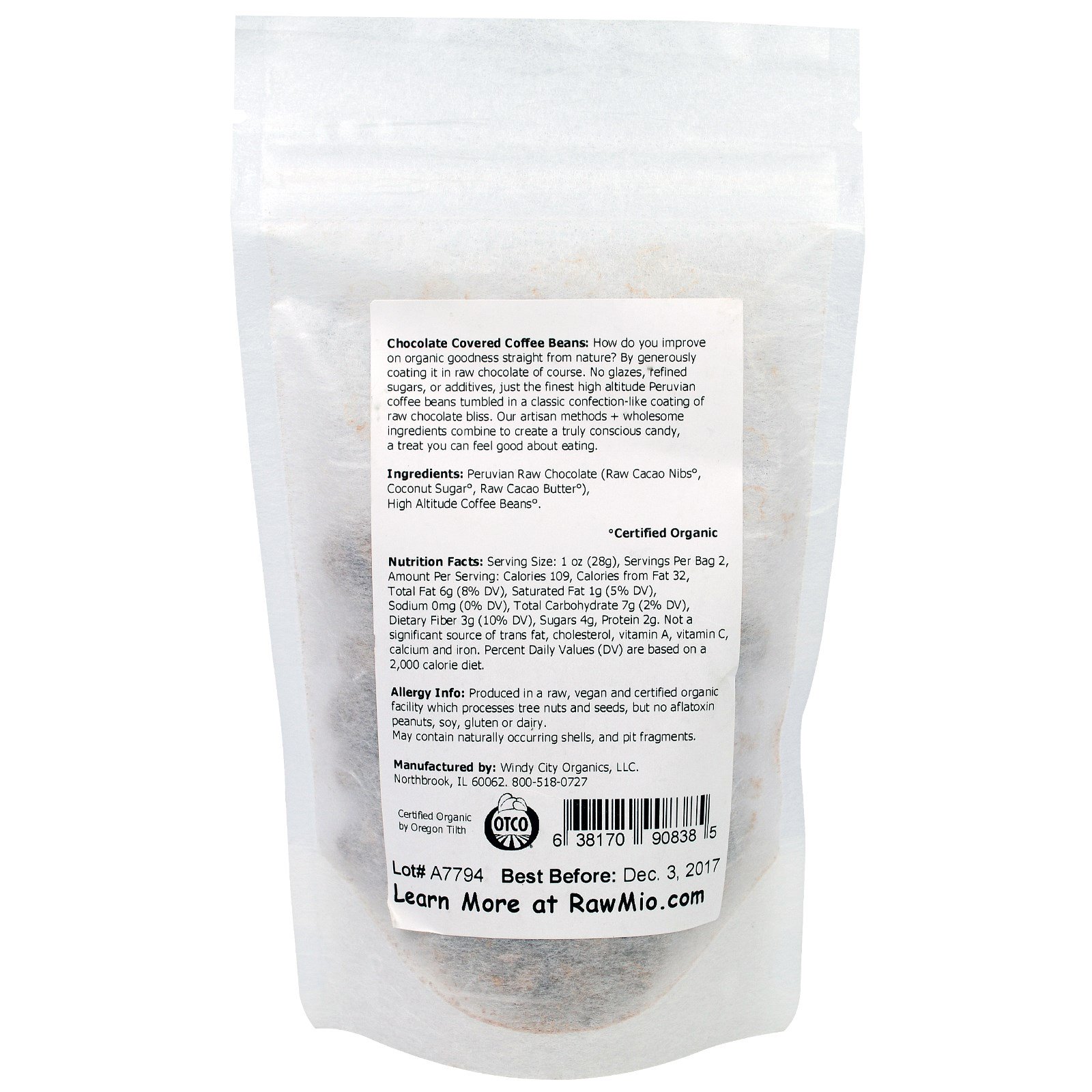 Rawmio, Chocolate Coberto com Grãos de Café, 57 g - Imagem 2