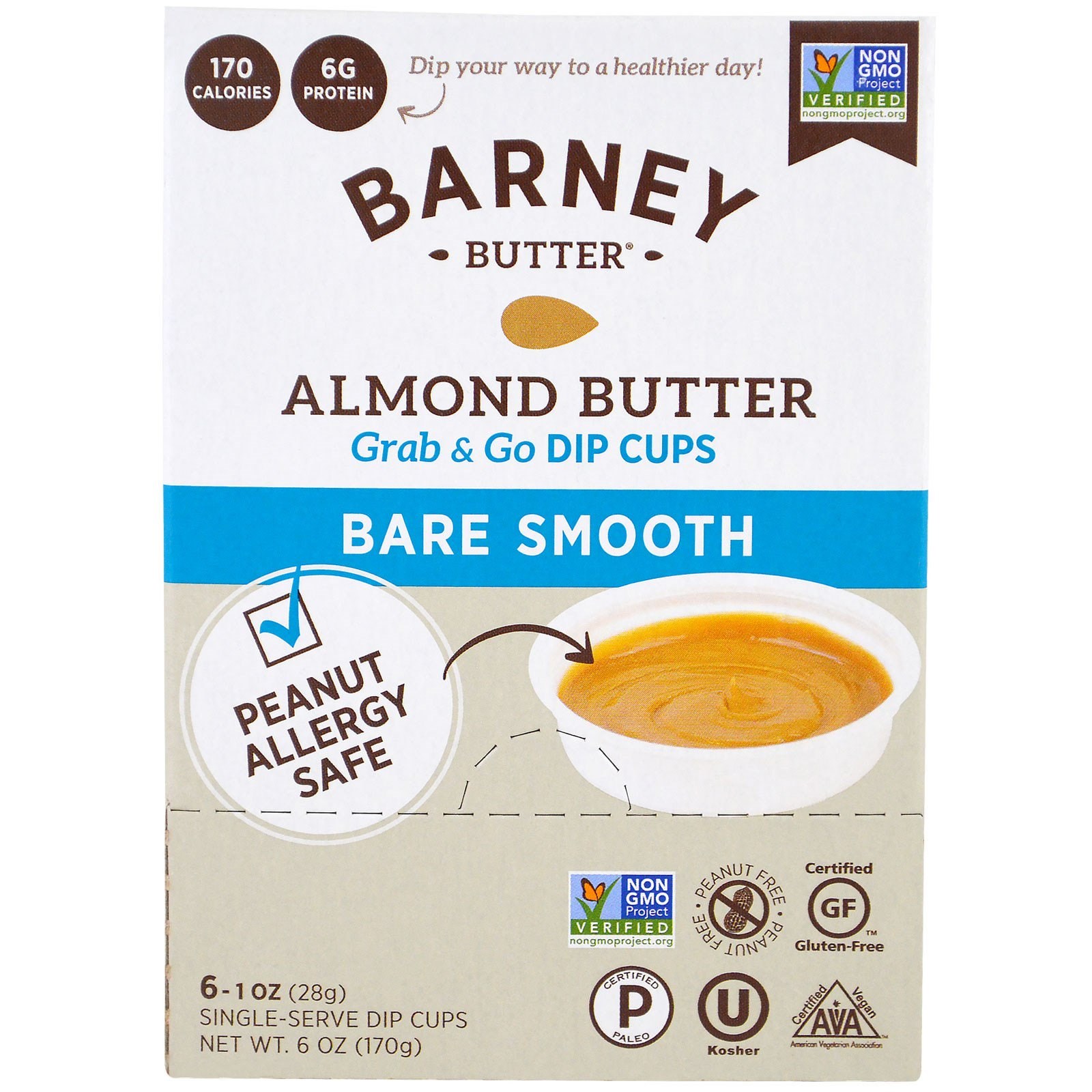 Barney Butter, Manteiga de Amêndoa, Recipientes com Dip Grab & Go, Consistência Lisa, 6 Recipientes Únicos para Dip, 1 oz (28 g) Each