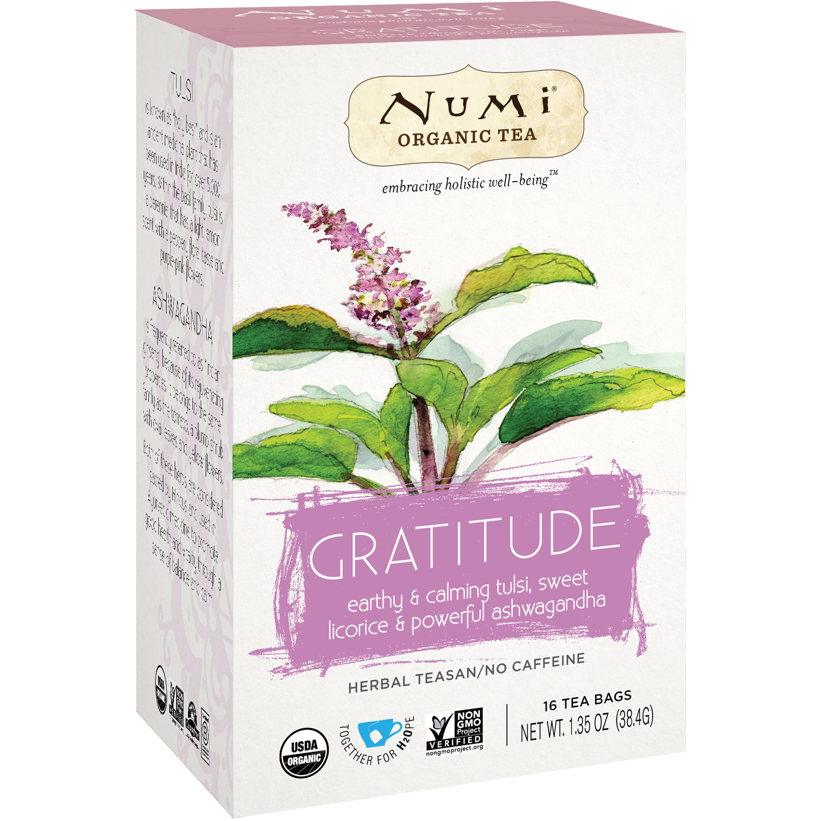 Numi Tea, Organic Tea, Herbal Teasan, Gratitude, No Caffeine, 16 Tea Bags, 1.35 oz (38.4 g)