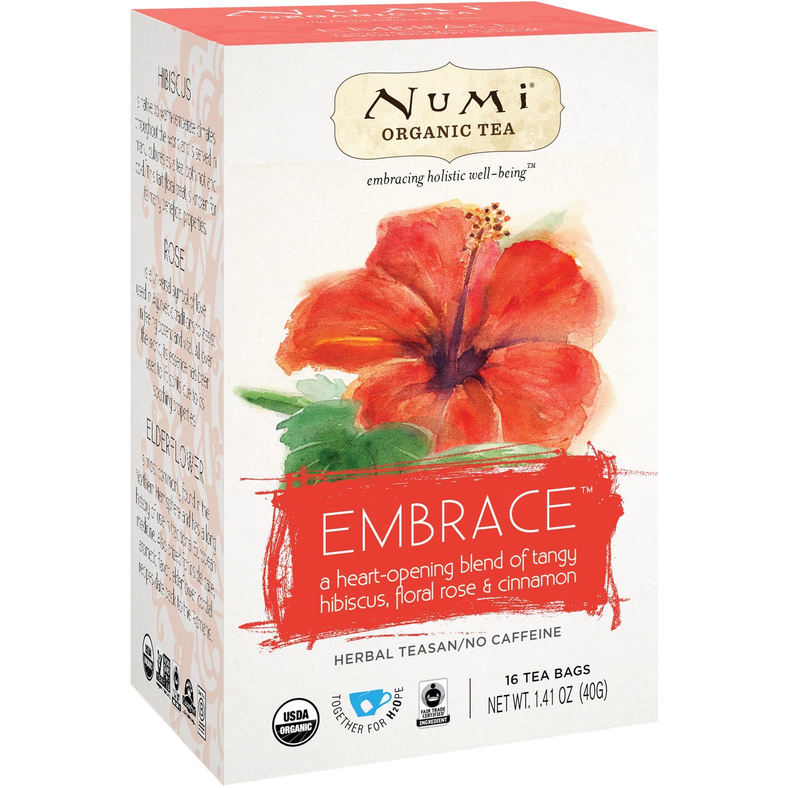 Numi Tea, Organic Tea, Herbal Tea, Embrace, No Caffeine, 16 Tea Bags, 1.41 oz (40 g)