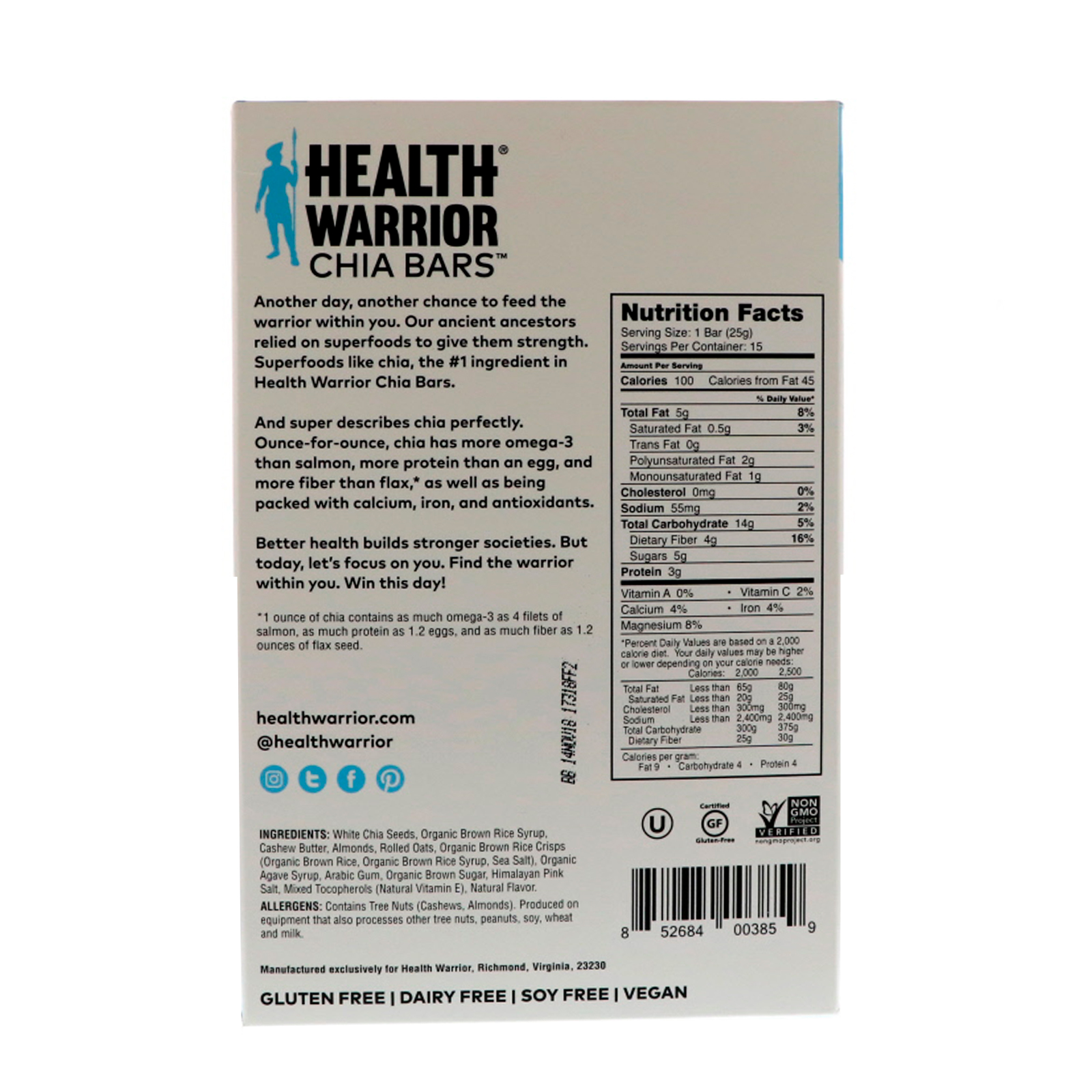 Health Warrior, Inc., Barrinhas de Chia, Caramelo e Sal Marinho, 15 Barrinhas, 13,2 oz (375 g) - Imagem 2