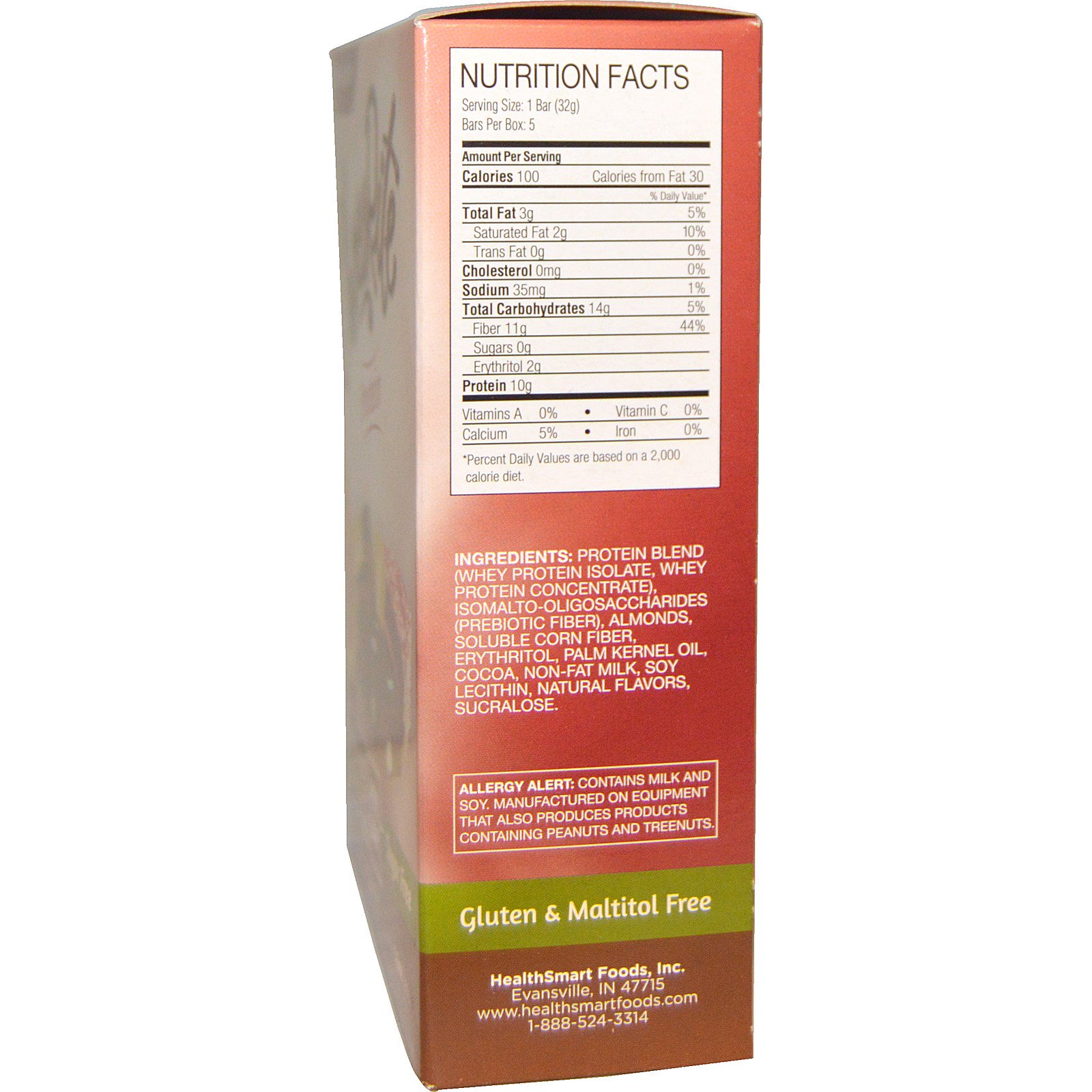 HealthSmart Foods, Inc., Barras ChocoCerto, Bolo de Veludo Vermelho, 5 Barras, 5.6 oz (32 g) Cada - Imagem 2