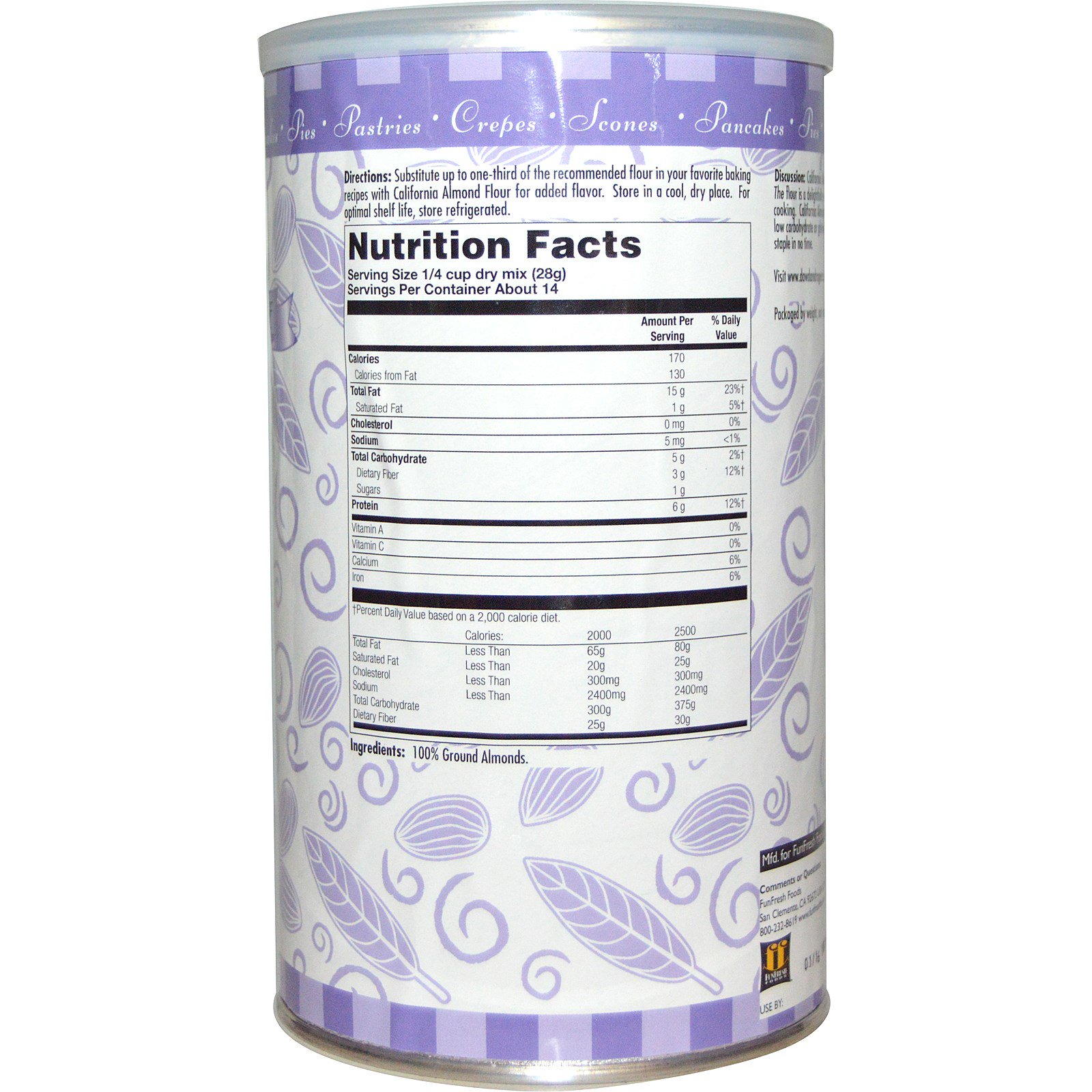 Fun Fresh Foods, Dowd & Rogers, Farinha de Amêndoas da Califórnia sem Gúten, 14 oz (396 g) - Imagem 2