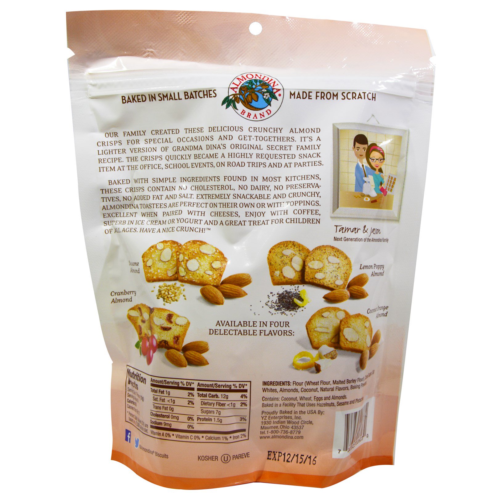 Almondina, Torradinhas, Finos de Amêndoa Torradas, Coco Laranja e Amêndoa, 5,25 oz (149 g) - Imagem 2