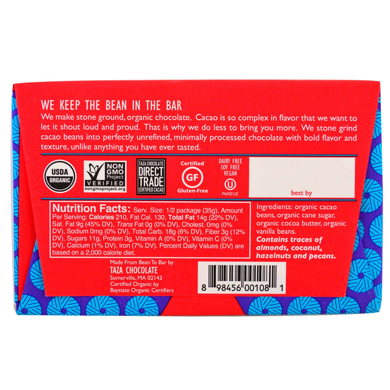 Taza Chocolate, Orgânico, Barra de Chocolate Moído em Pedra 70% Cacau, República Dominicana, 70 g - Imagem 2