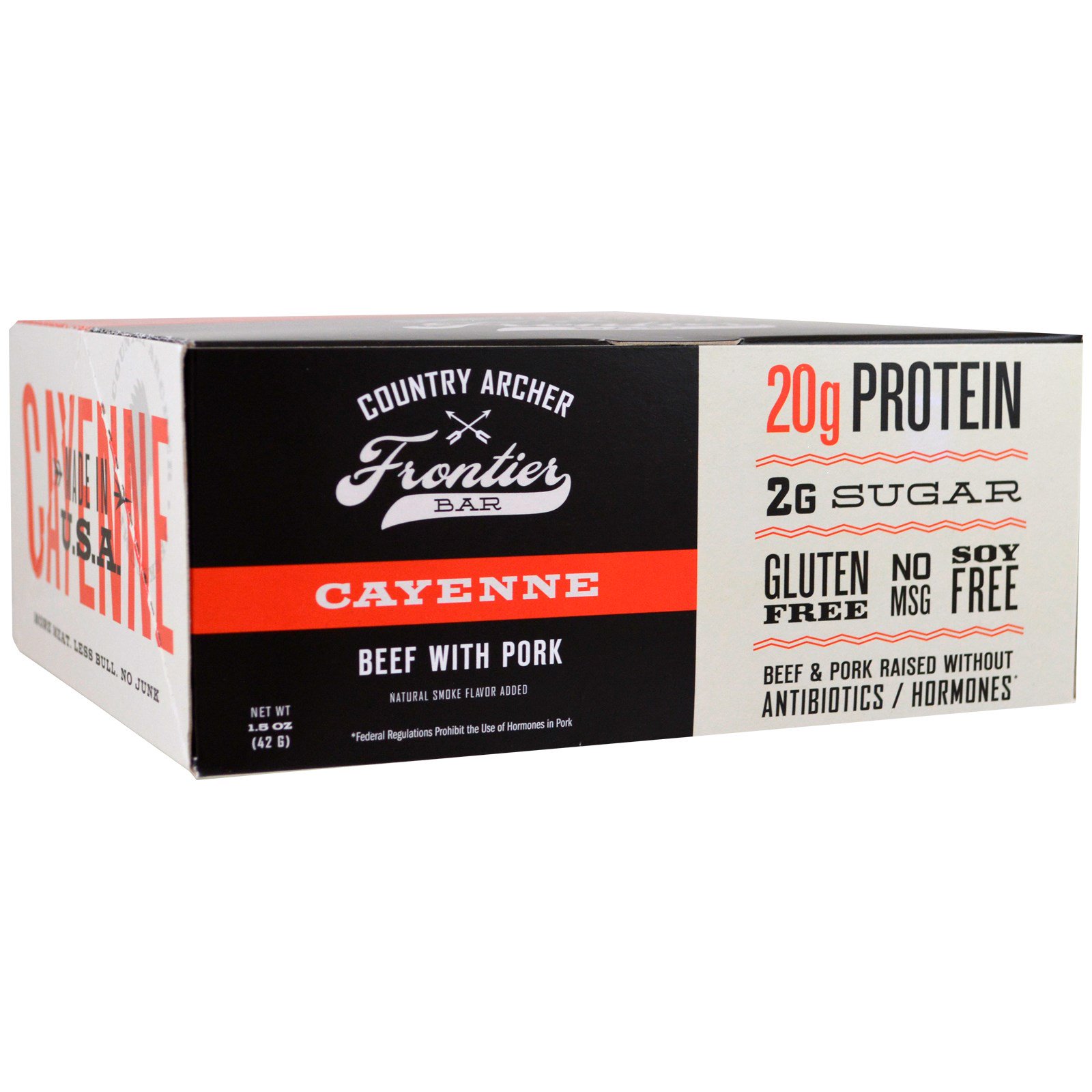 Country Archer Jerky, Frontier Bar, carne de vaca com porco, caiena, 12 barras, 1,5 oz (42 g) cada - Imagem 4