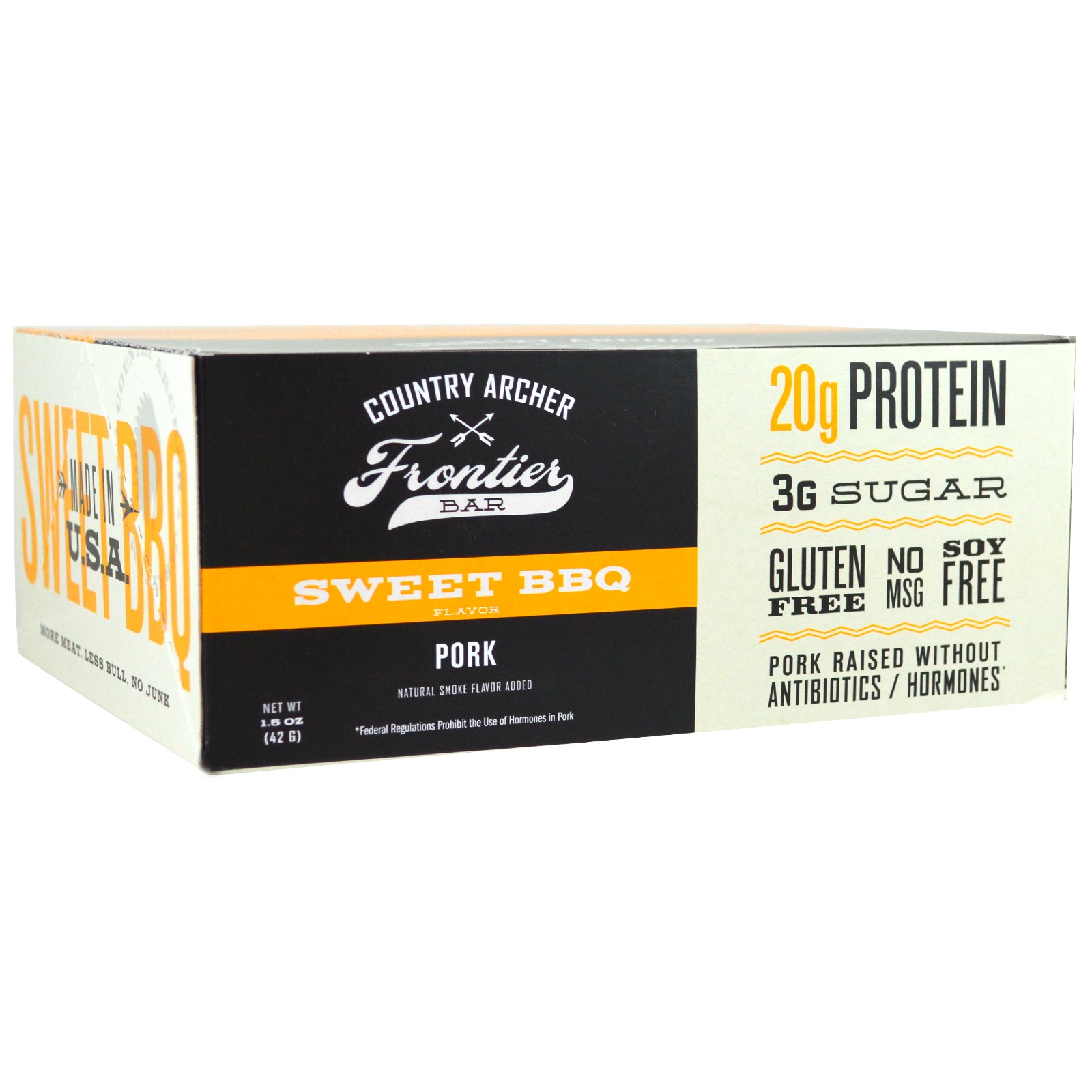 Country Archer Jerky, Frontier Bar, carne de porco, sabor BBQ doce, 12 barras, 1,5 oz (42 g) cada - Imagem 4