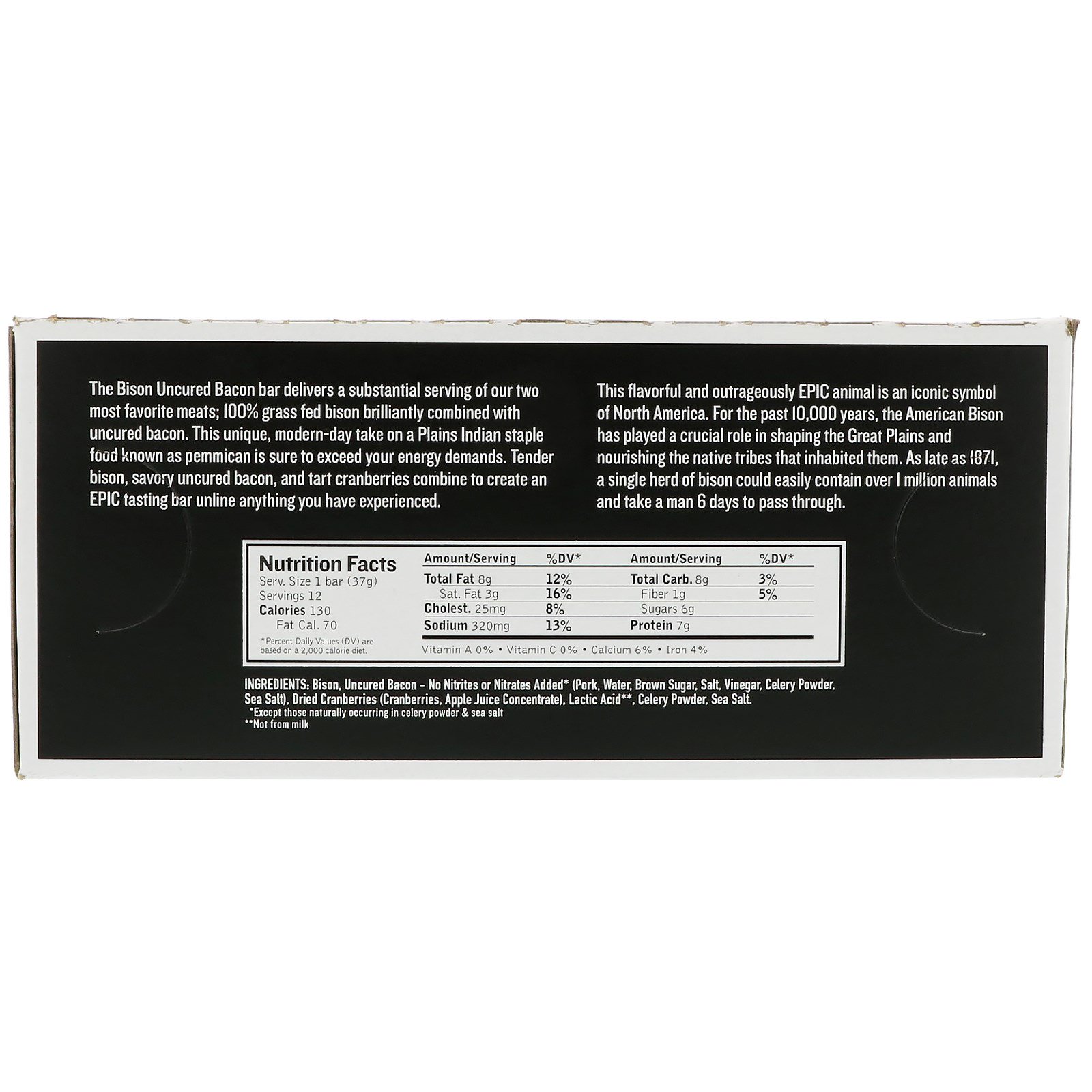 Epic Bar, Bisão, Barra de Bacon Não Curado + Cranberry, 12 Barras, 37 g Cada (Discontinued Item) - Imagem 4