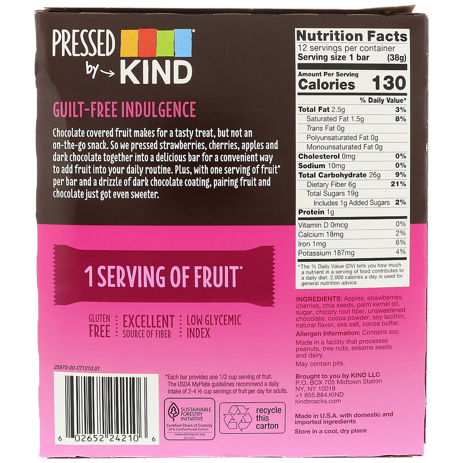 KIND Bars, Pressed by KIND, Dark Chocolate Strawberry, 12 Fruit Bars, 1.34 oz (38 g) Each - Imagem 2