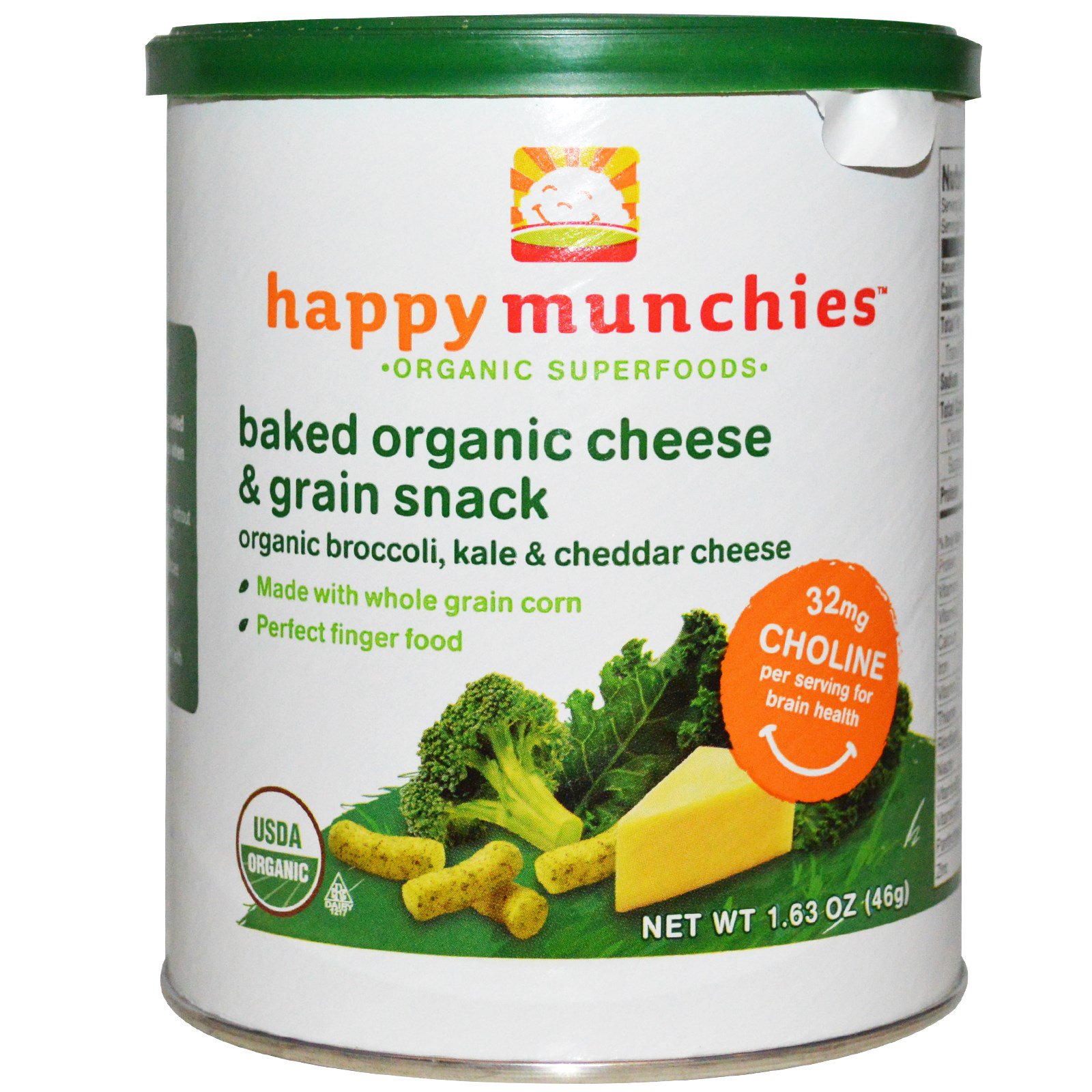 Nurture Inc. (Happy Baby), Happymunchies, Lanchinho Assado de Grãos e Queijo Orgânicos, Brócolis, Couve e Queijo Cheddar, 1,63 oz (46 g)