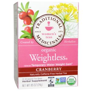 Traditional Medicinals, Chás para Mulheres, Orgânico, Weightless, Cranberry, Sem Cafeína, 16 Pacotes de Chá Embalados, 0,85 oz (24 g)