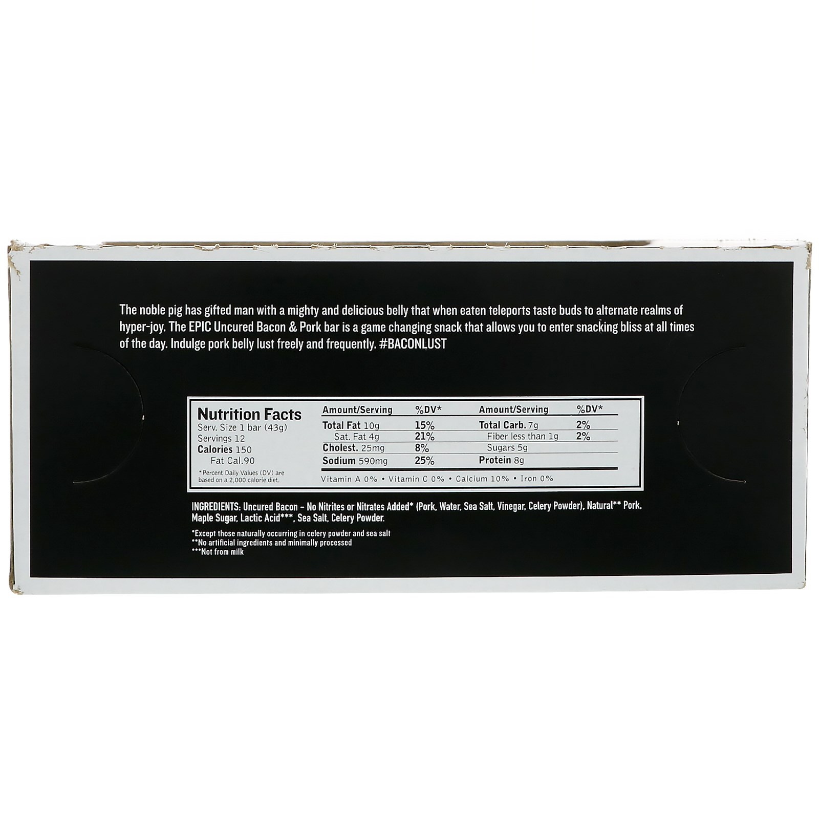 Epic Bar, Bacon Não Curado, Barra de Carne de Porco + Bordo, 12 Barras, 43 g Cada - Imagem 5