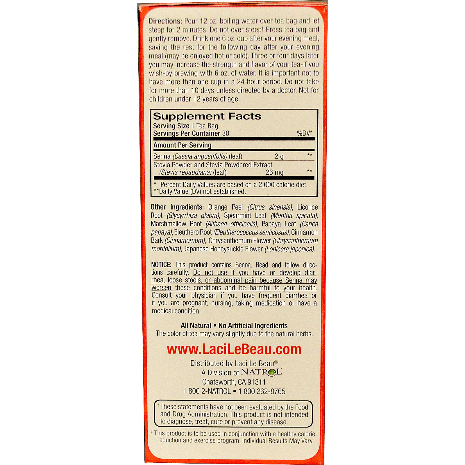 Natrol, Laci Le Beau, Super Dieter's Tea, Produtos Naturais, 30 Sachês de Chá, 2,63 oz (75 g) - Imagem 2
