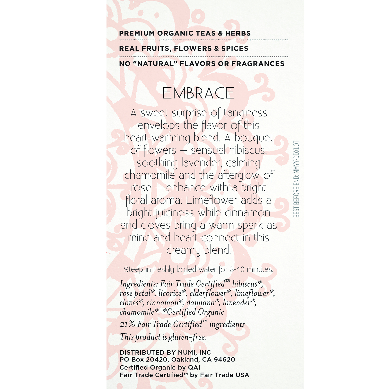 Numi Tea, Organic Tea, Herbal Tea, Embrace, No Caffeine, 16 Tea Bags, 1.41 oz (40 g) - Imagem 2