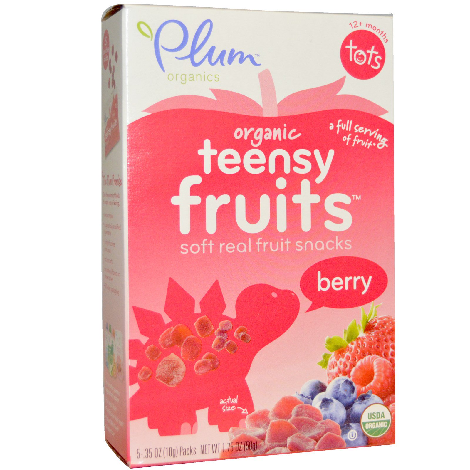 Plum Organics, Orgânica, Teensy Fruits, Frutinhas, Bebês com + 12 meses, 5 pacotes, 10 g cada