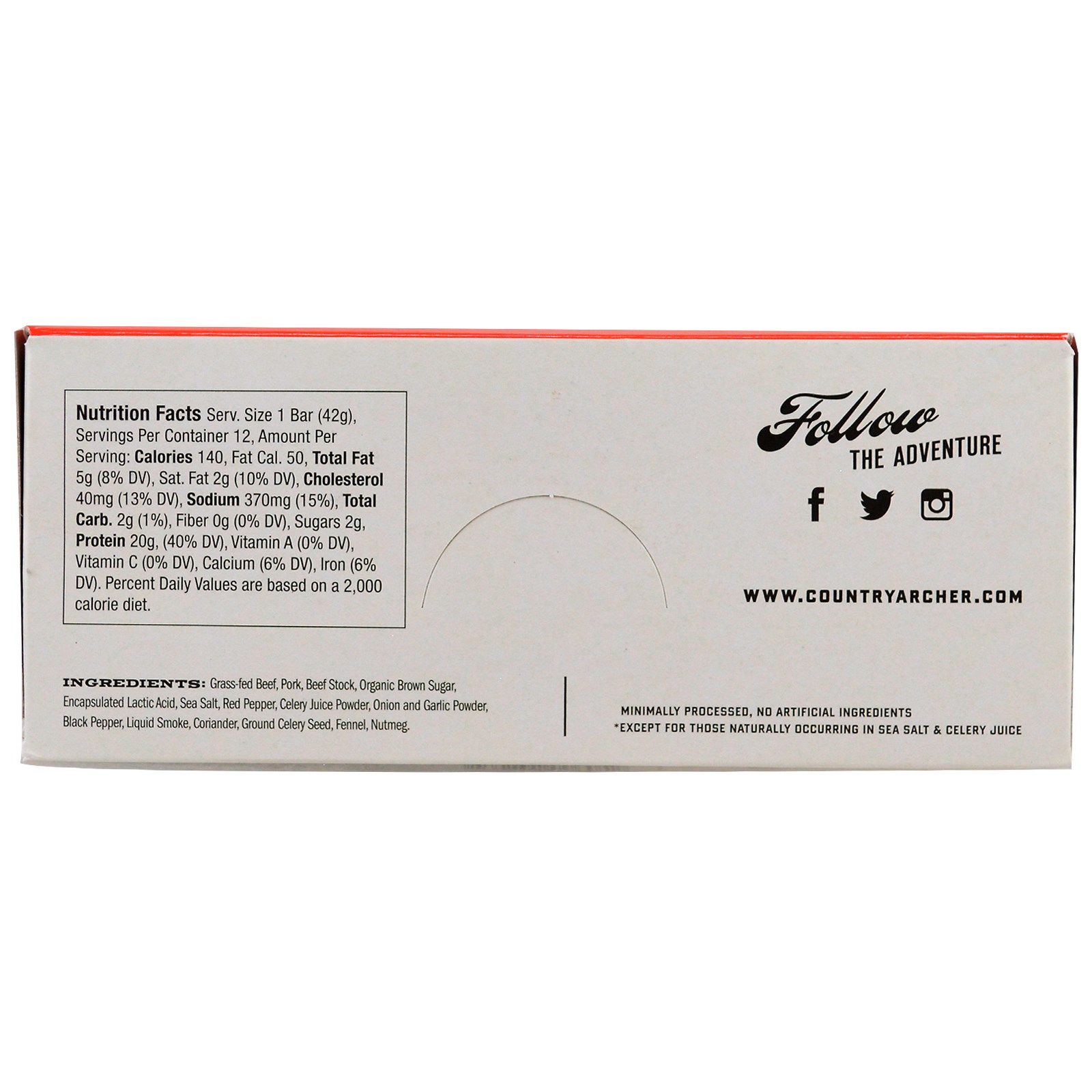 Country Archer Jerky, Frontier Bar, carne de vaca com porco, caiena, 12 barras, 1,5 oz (42 g) cada - Imagem 5