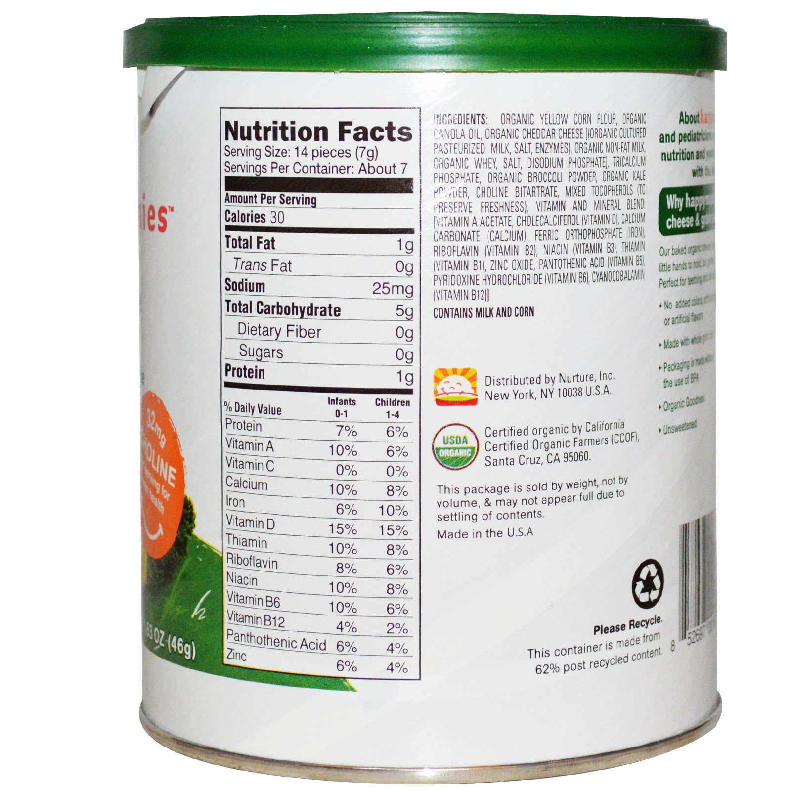 Nurture Inc. (Happy Baby), Happymunchies, Lanchinho Assado de Grãos e Queijo Orgânicos, Brócolis, Couve e Queijo Cheddar, 1,63 oz (46 g) - Imagem 2