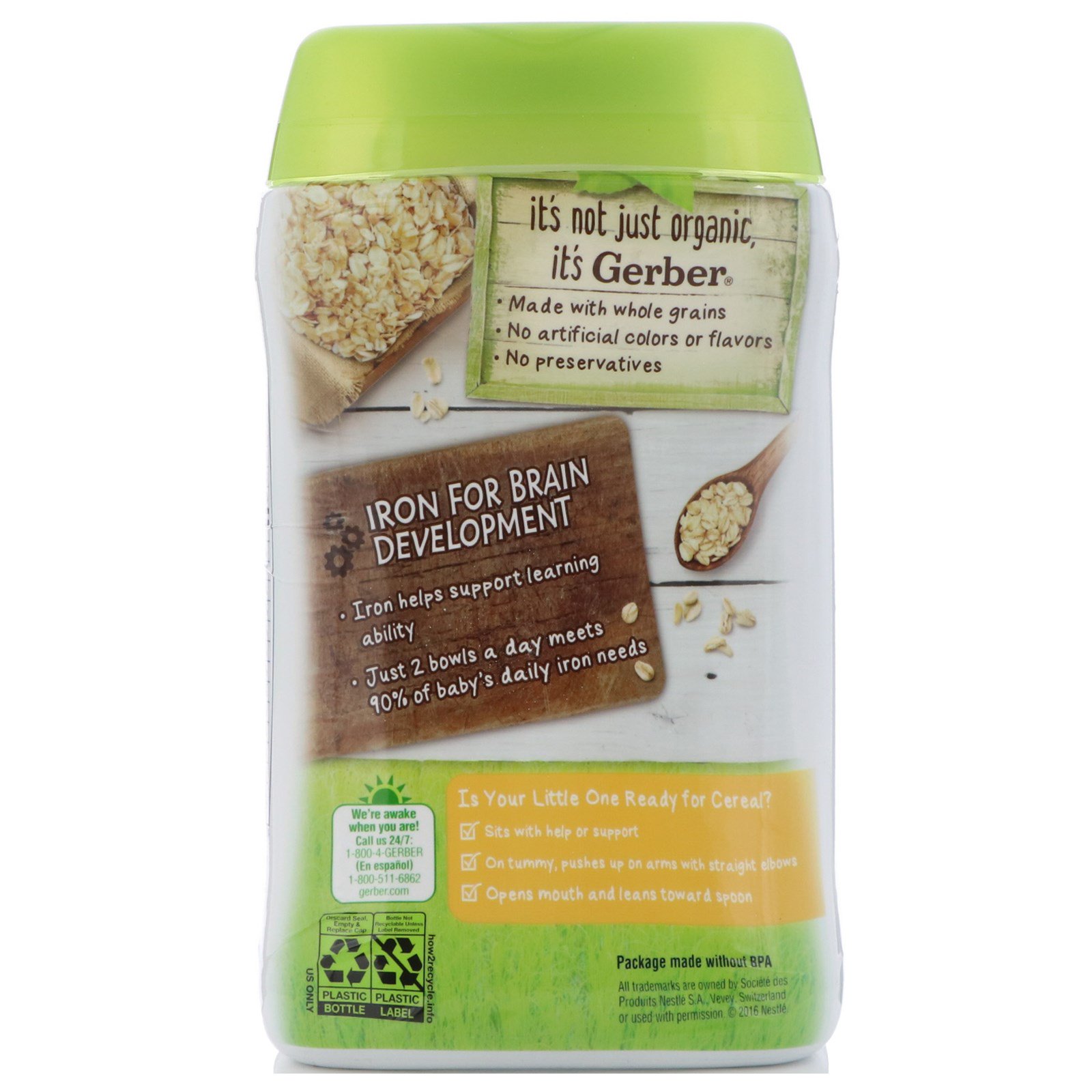 Gerber, Cereal de Aveia Orgânico, 8 oz (227 g) - Imagem 3