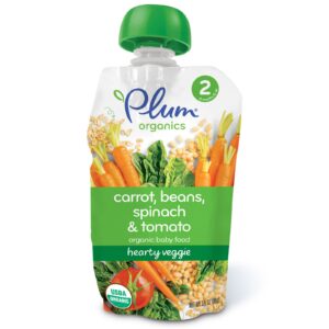 Plum Organics, Organic Baby Food, Stage 2, Hearty Veggie, Carrot, Beans, Spinach & Tomato, 3.5 oz (99 g)