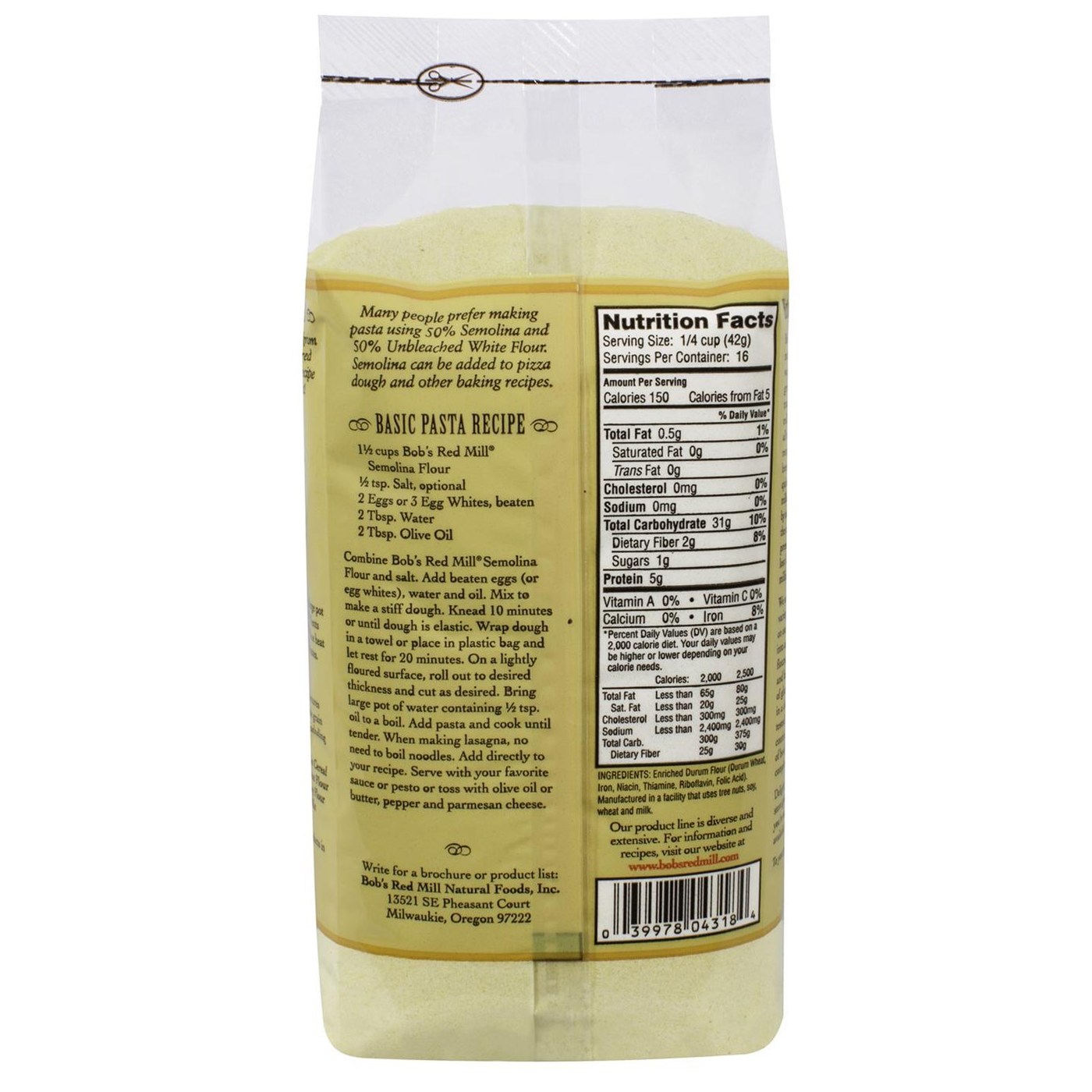 Bobs Red Mill Semolina Farinha (4 blocos) de 4 - 24 onças Bags - Imagem 2