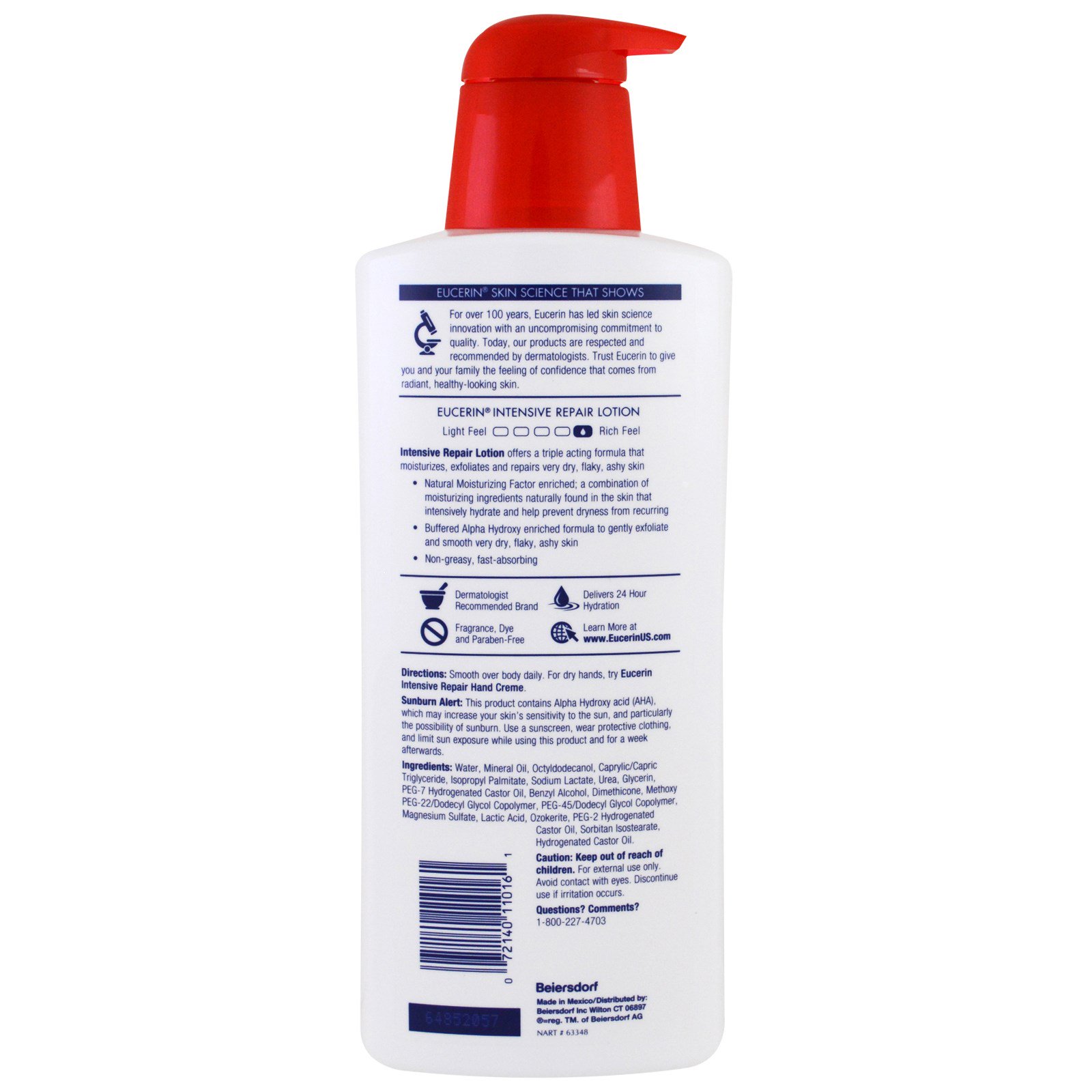 Eucerin, Reparo Intensivo, Loção de Toque Rico, Sem Fragrâncias, 16,9 fl oz (500 ml) - Imagem 2