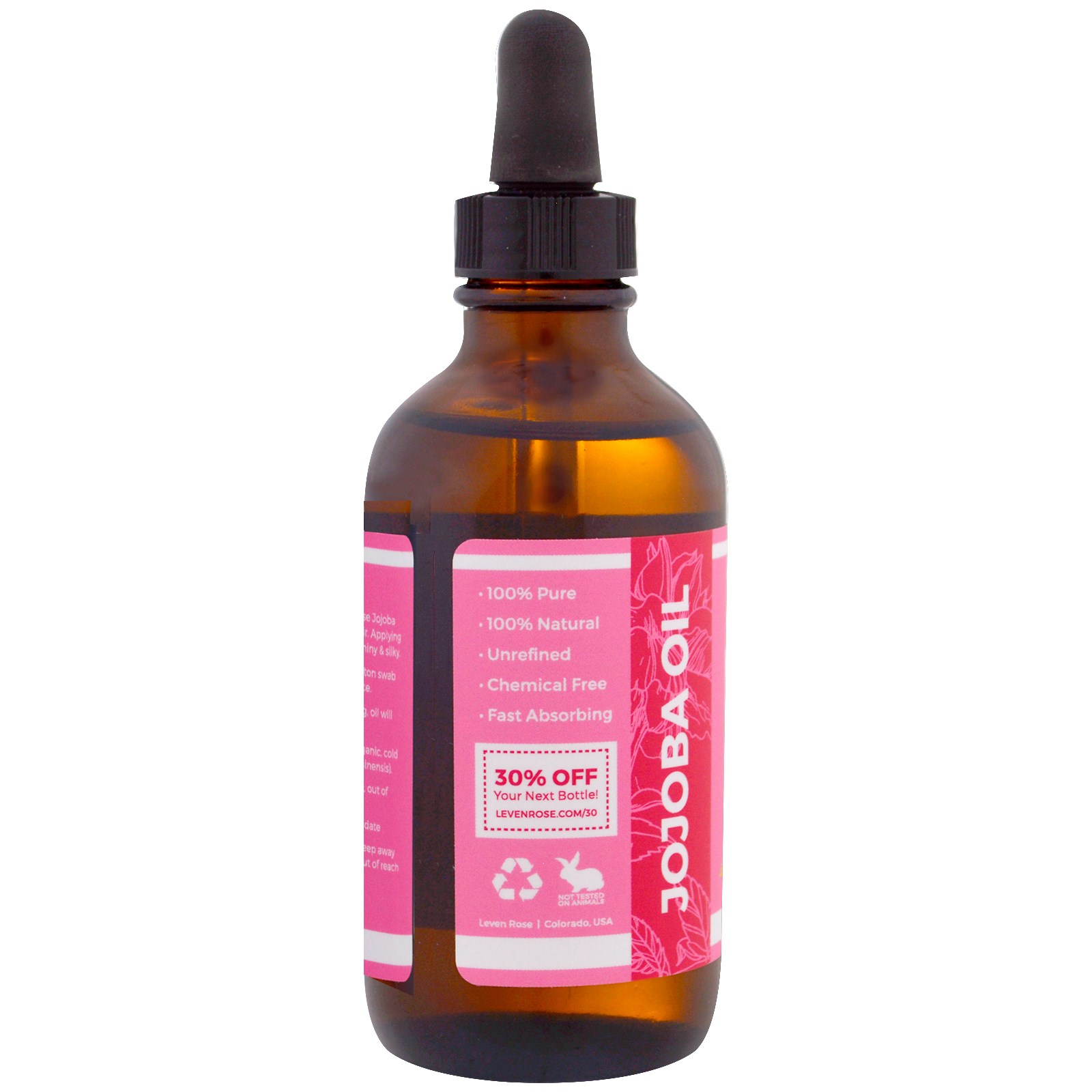 Leven Rose, Óleo de Jojoba Orgânico 100% Puro, 4 fl oz (118 ml) - Imagem 3