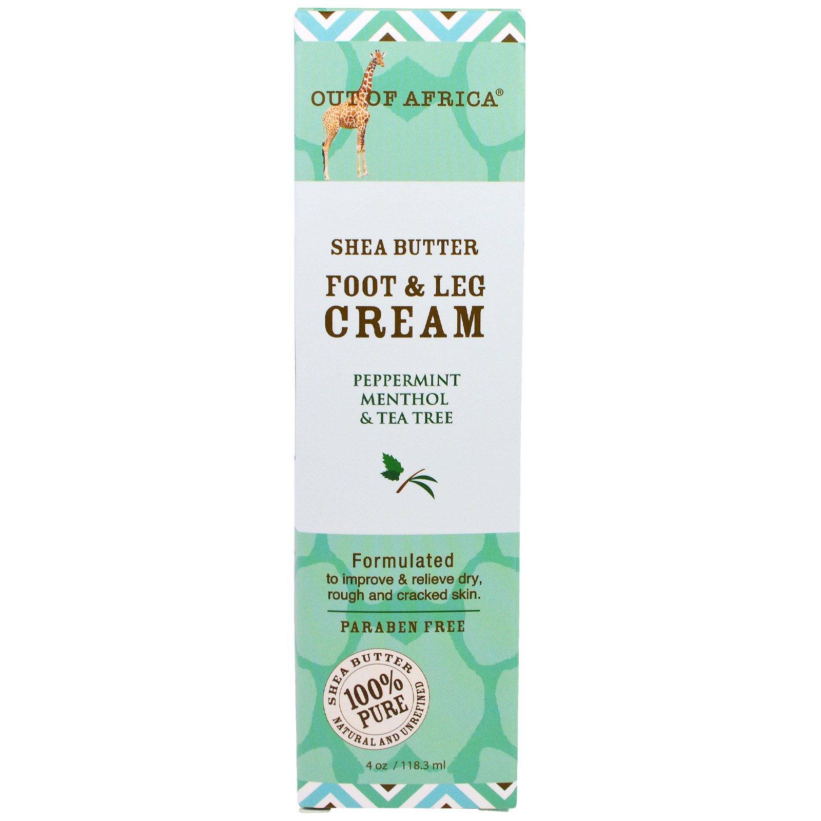 Out of Africa, Mantega de Carité Creme para Pés e Pernas, Hortelã Mentol e Arvore-do-Chá, 4 oz (118,3 ml)