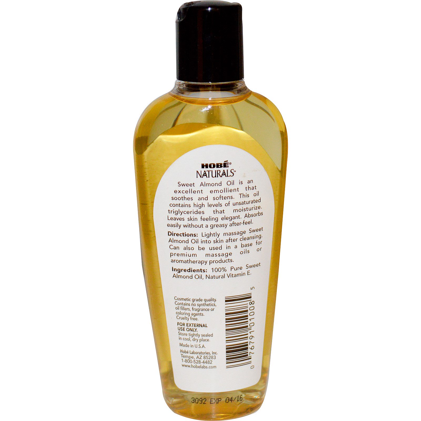 Hobe Labs, Natural, óleo de amêndoa doce, 4 fl oz (118 ml) - Imagem 2